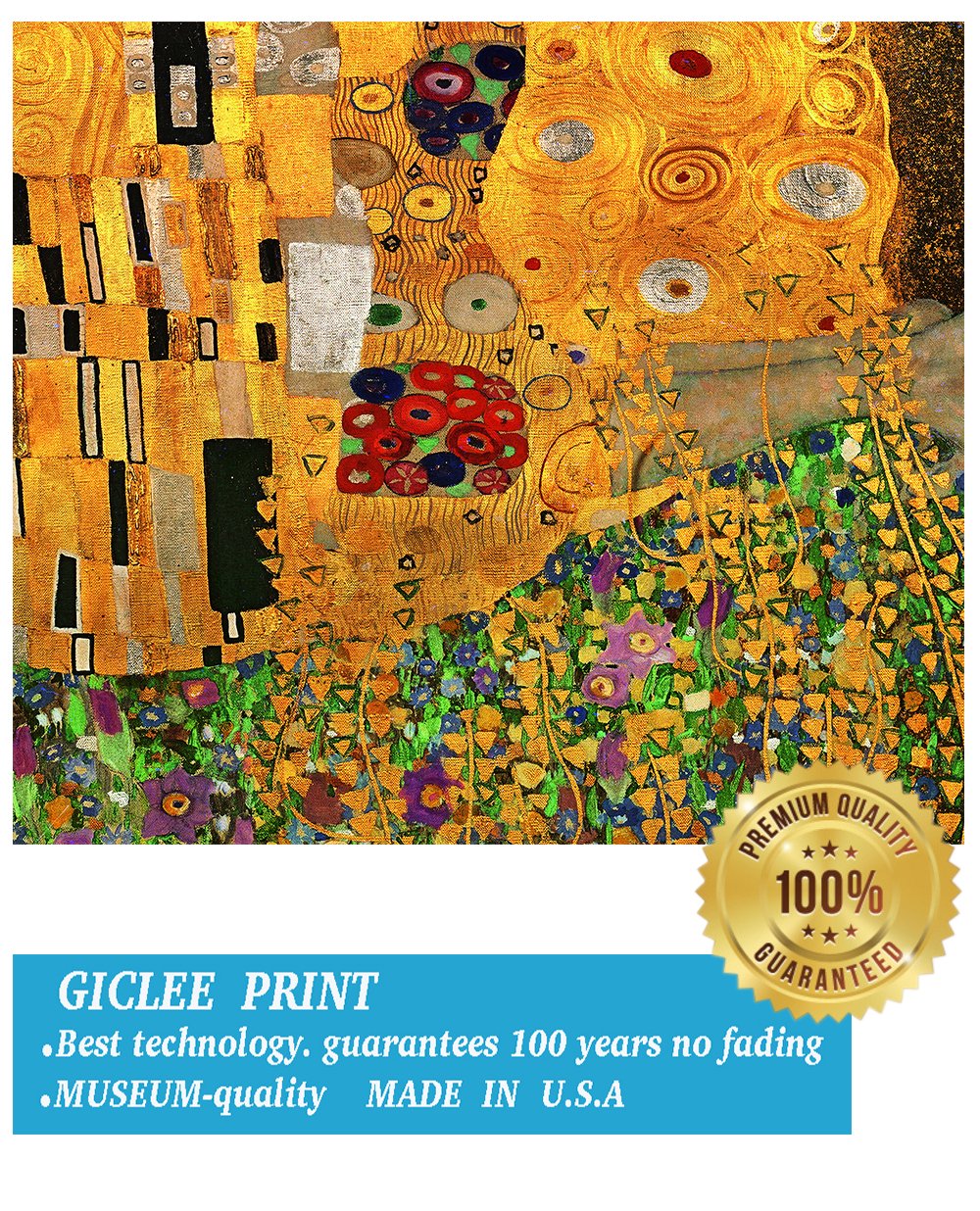 Eliteart-The Kiss By Gustav Klimt Giclee Art Canvas Prints-Framed Size:28 3/16'' X34 3/16''