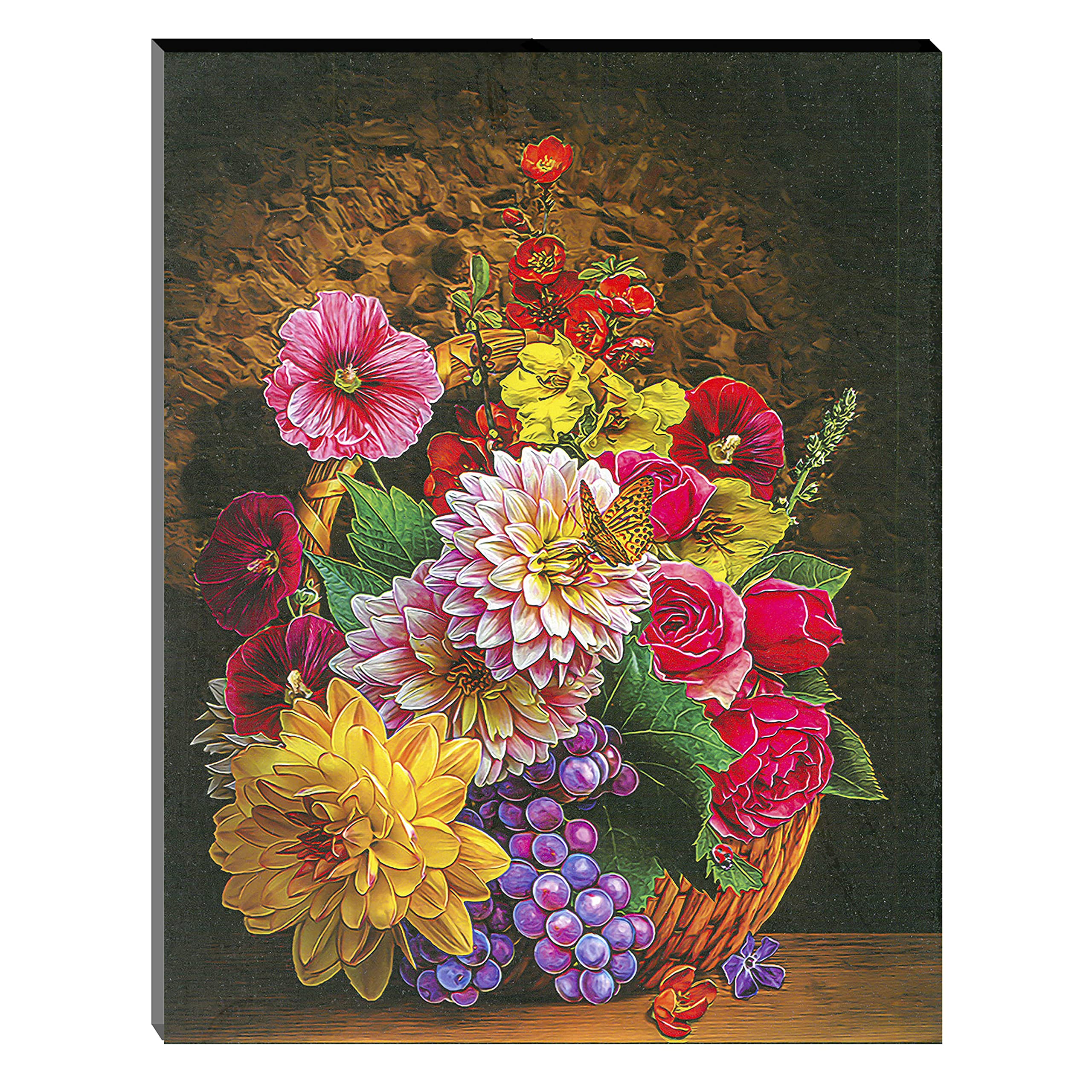 Indianara Set Of 3 Colourful Flowers Mdf Art Painting (3058Fl) Without Glass 4.5 X 12, 9 X 12, 4.5 X 12 Inch