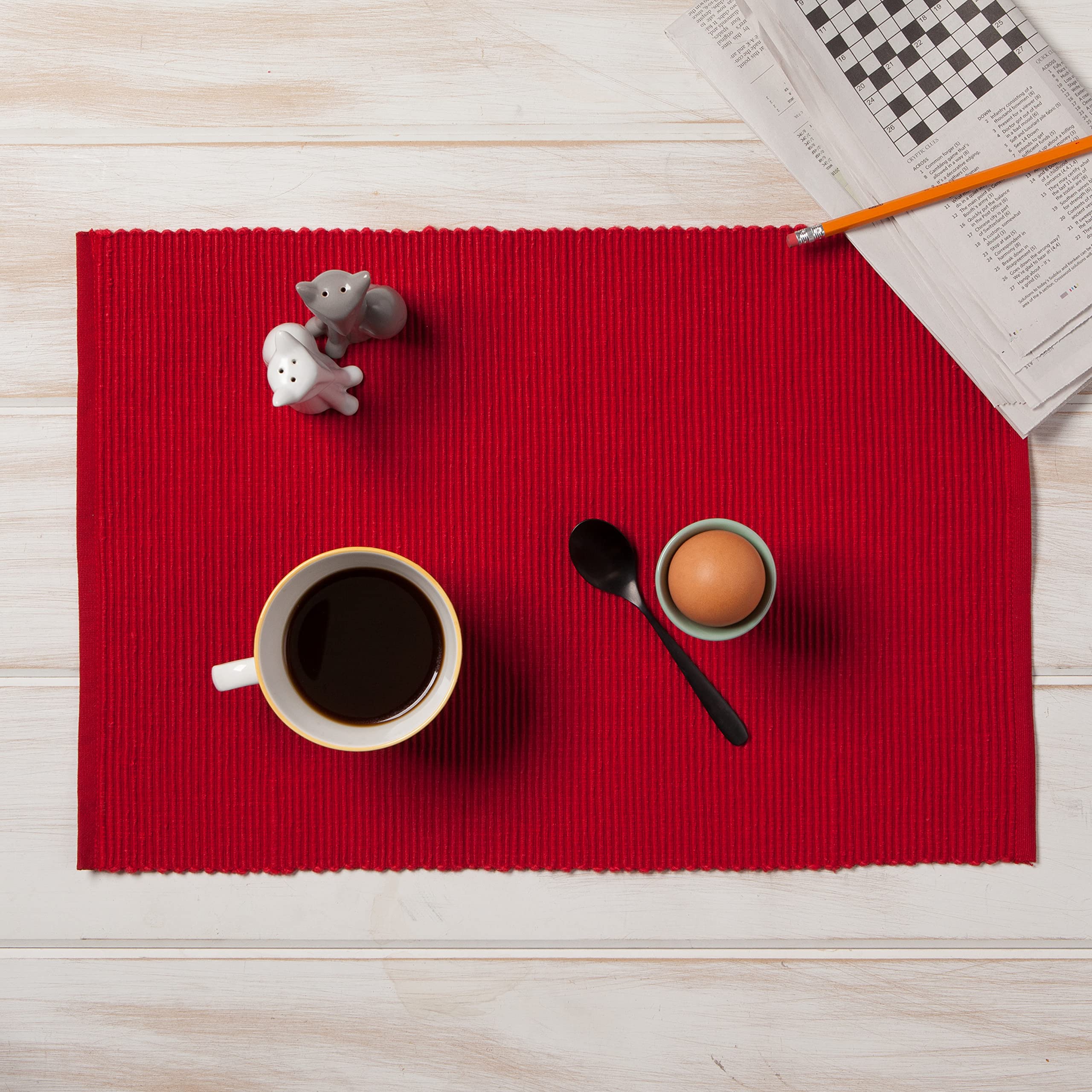 Now Designs Spectrum Placemats Ribbed Cotton, Chili Red, 19X13 Inches (901495Aa), Large, Set Of 4