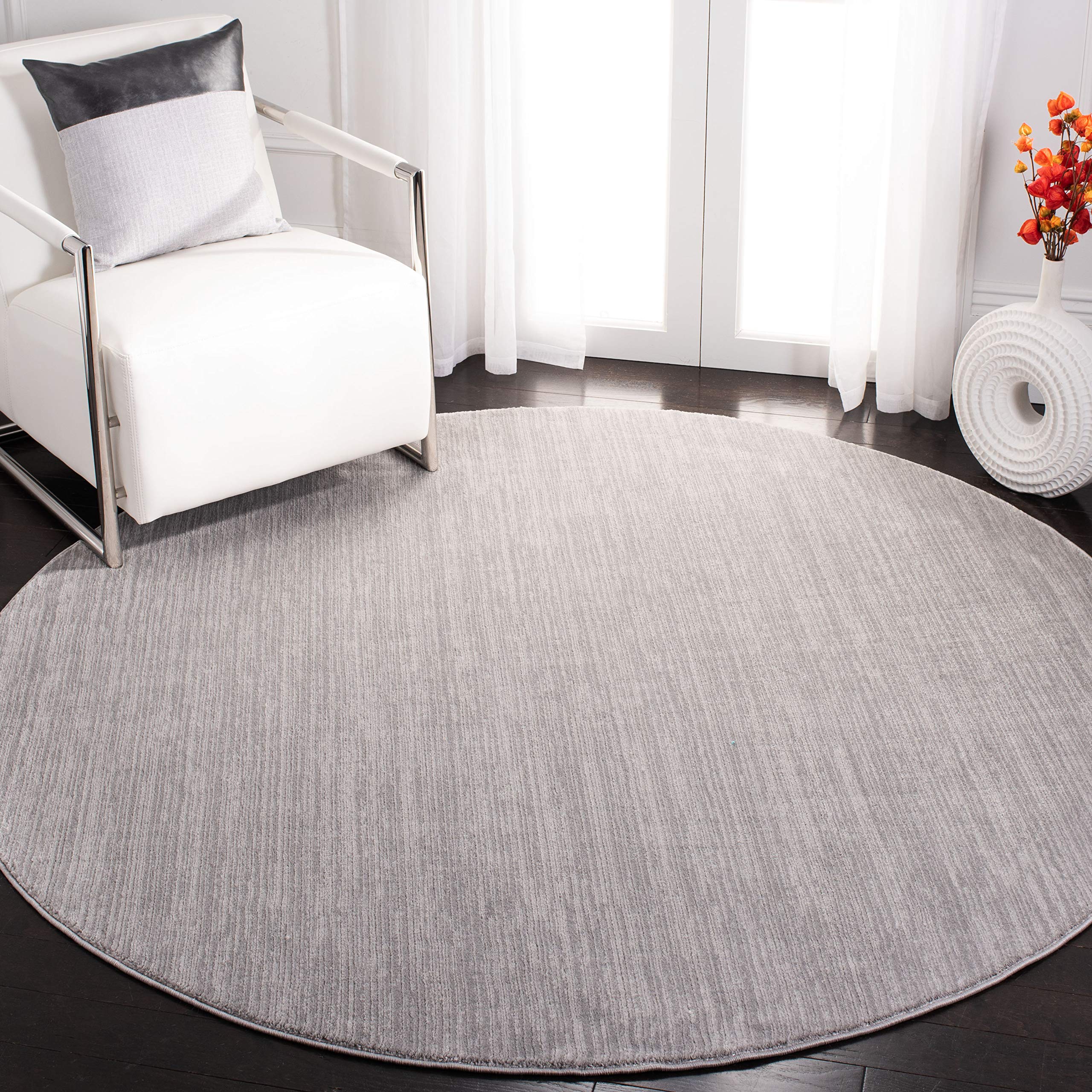 SAFAVIEH Vision Collection 8 Round Silver VSN606G Modern Ombre Tonal Chic Non-Shedding Living Room Bedroom Area Rug