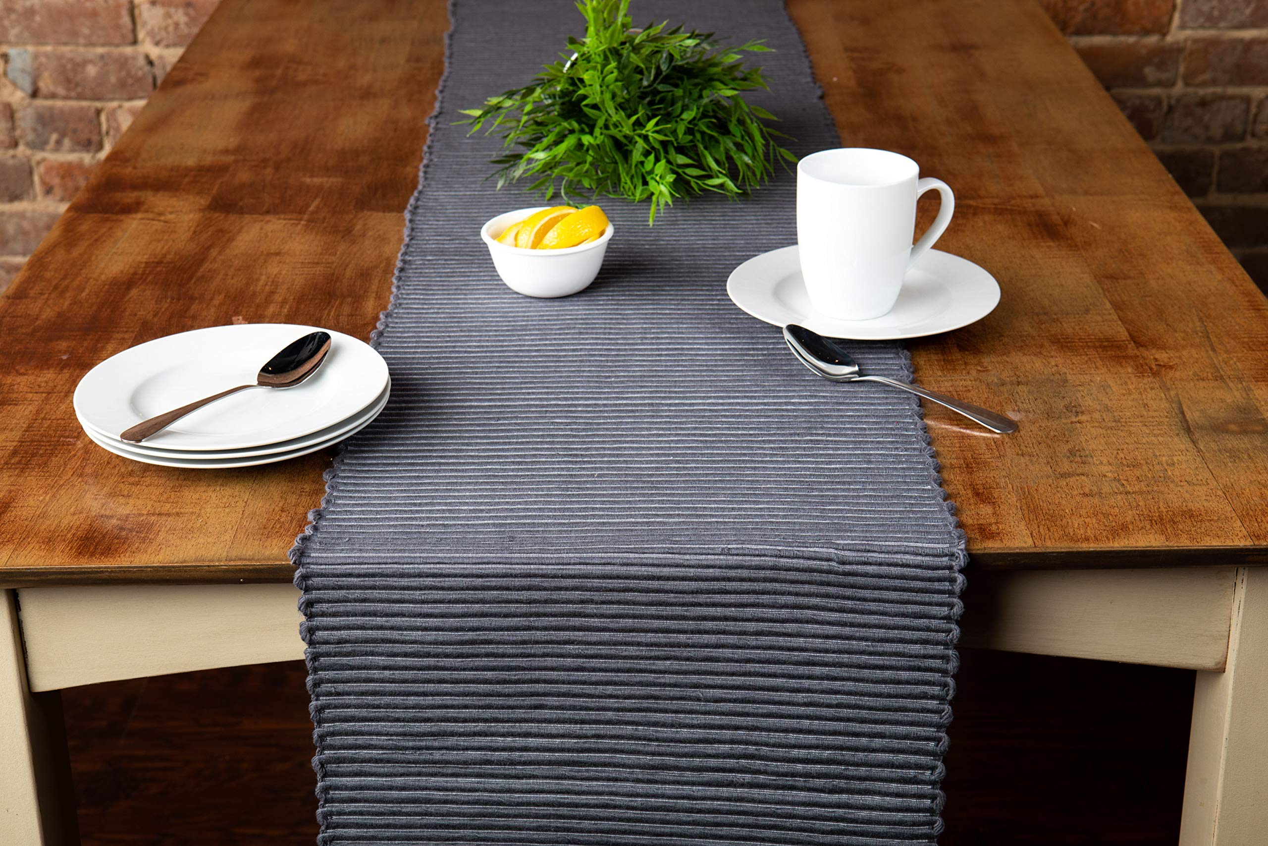 Sticky Toffee Table Runner Cotton Farmhouse Boho 14 in x 72 in  Table D?cor for Kitchen or Dining  Gray Cloth Woven Ribbed Table Runners  Oeko-Tex Cotton