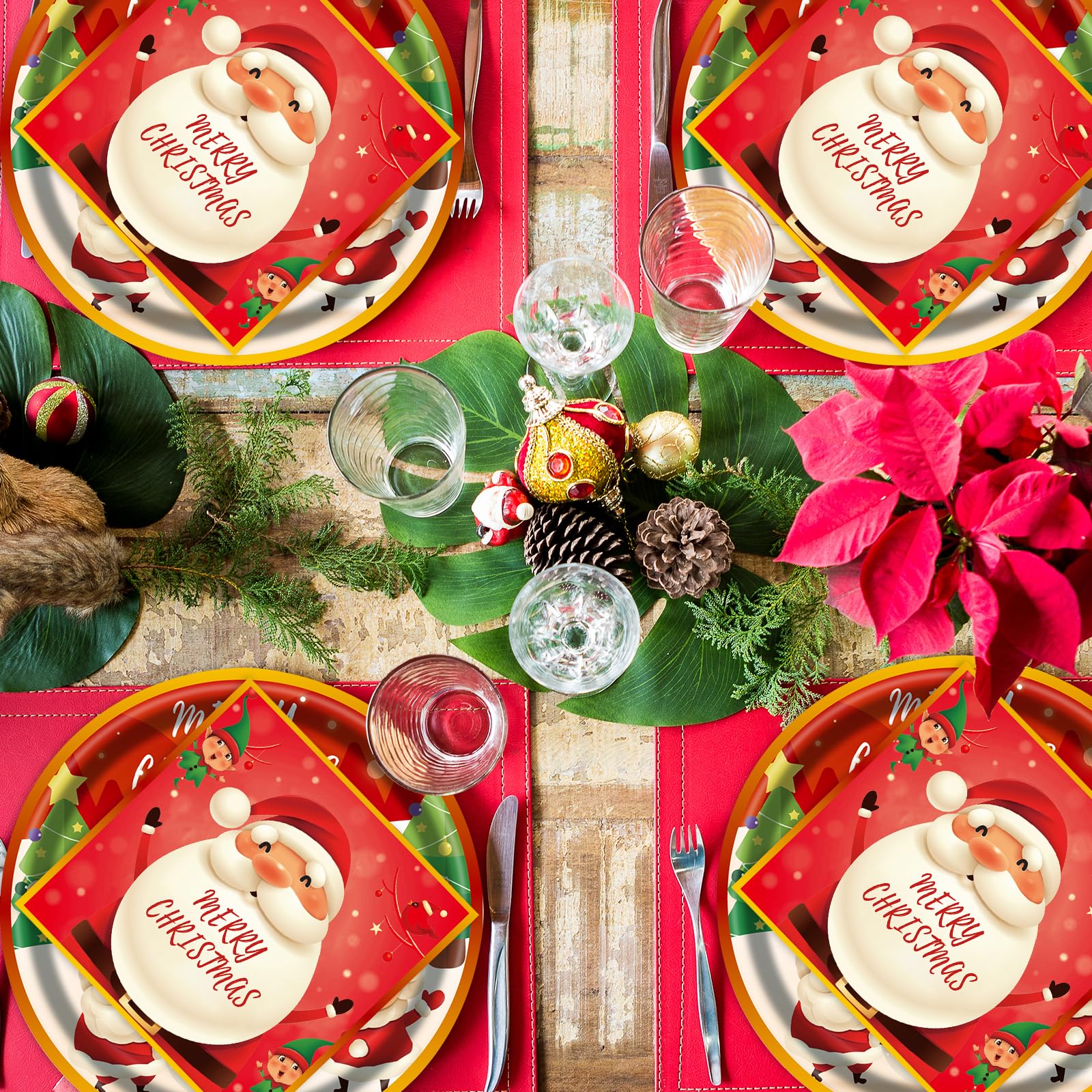 Evyienen 40Pcs Christmas Paper Plates And Napkins Set, Christmas Party Supplies Disposable Holiday Santa Claus Tableware For Mer