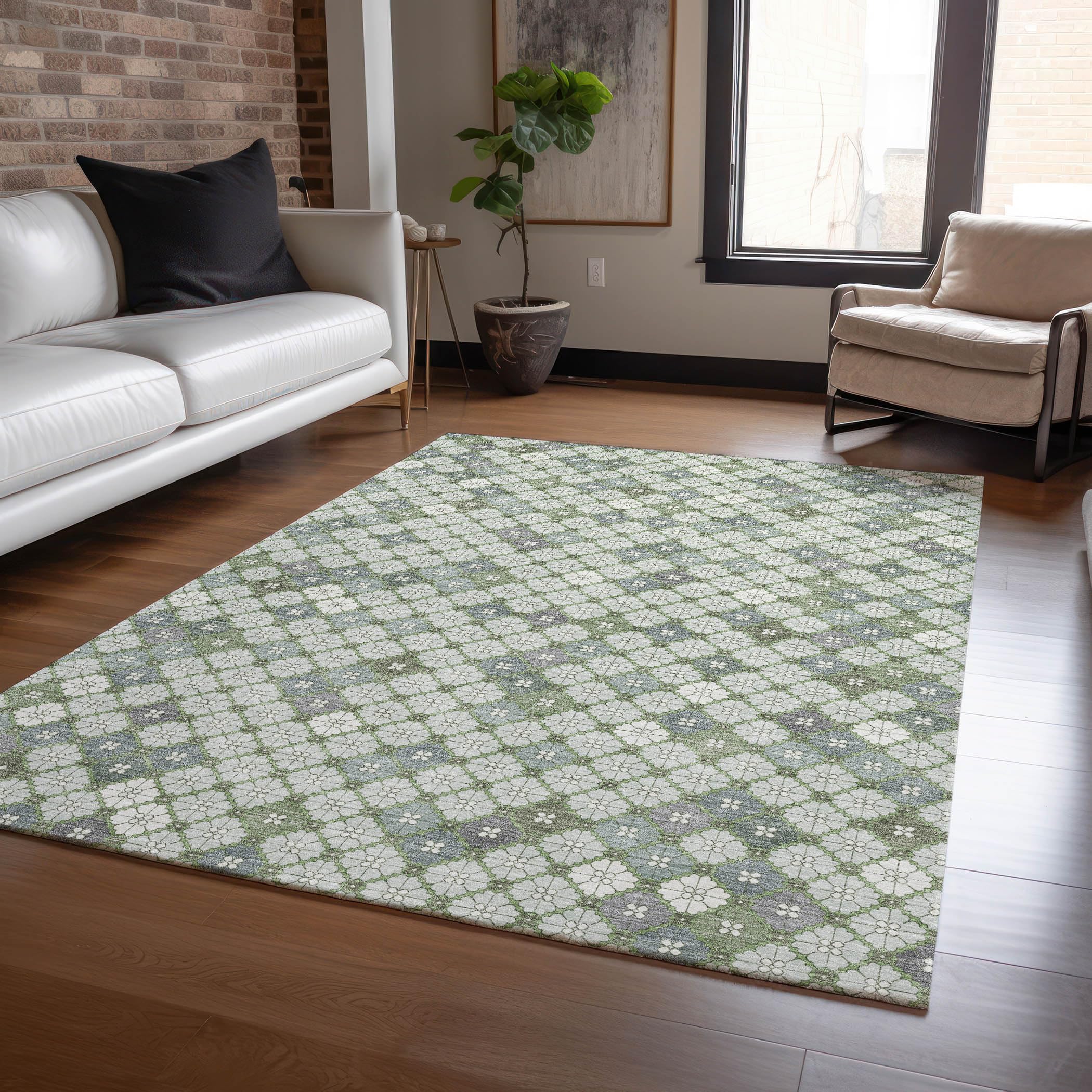 Machine Washable Indoor/Outdoor Chantille Mint 26 x 310 Rug
