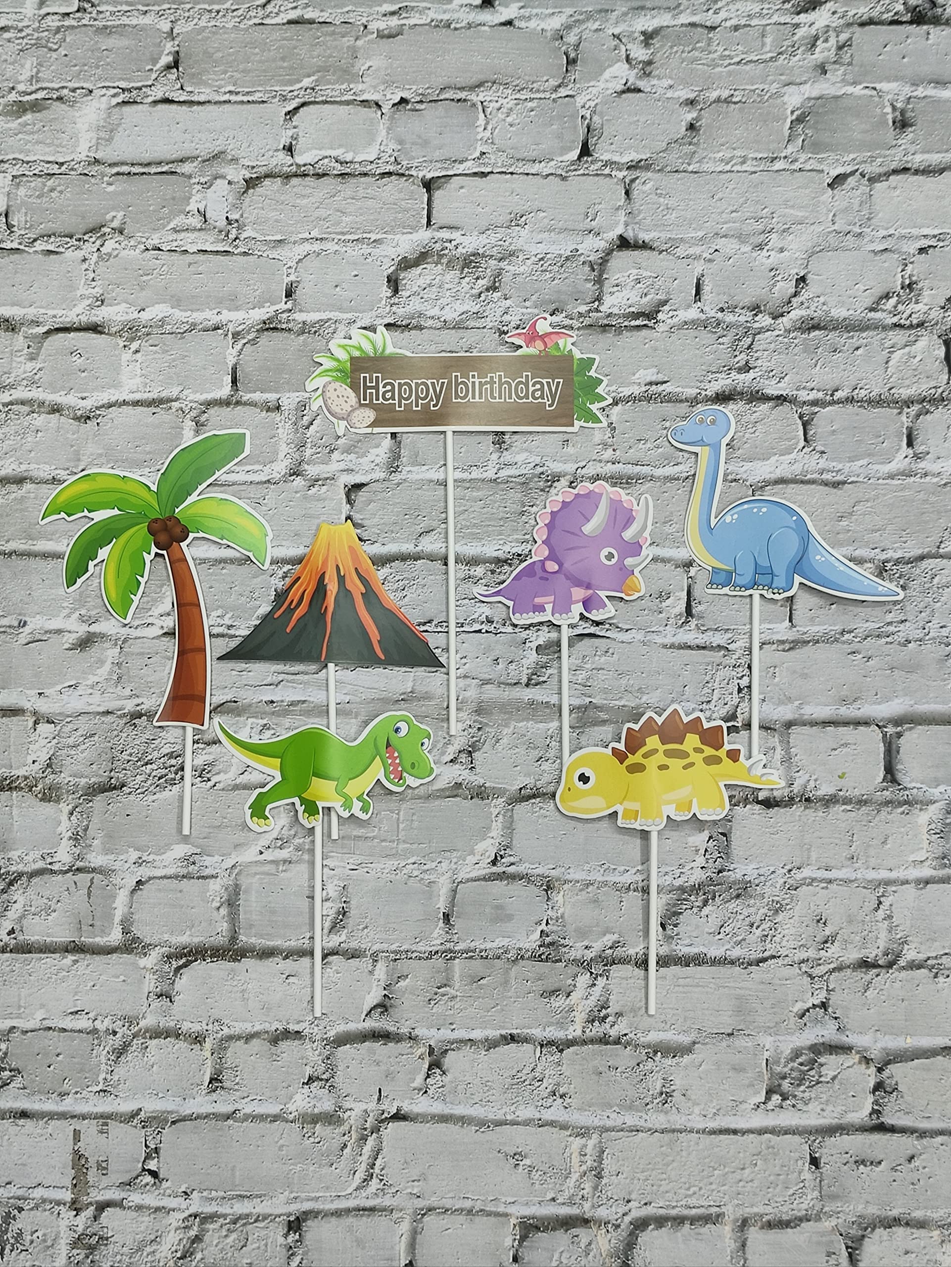 Cake Decor 7Pcs Happy Birthday Dinosaur Theme Stick Topper For Cake Decoration(SbTopper309)