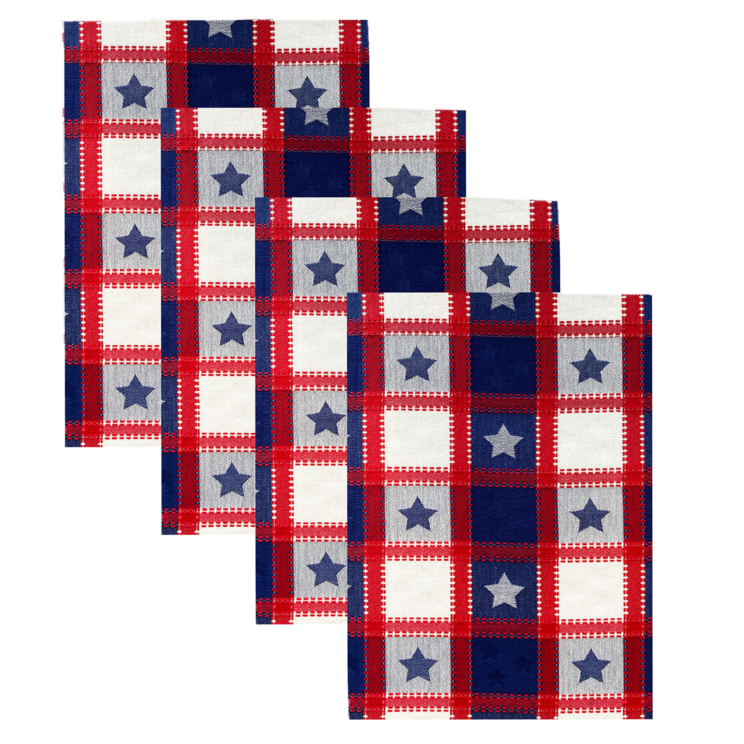 Newbridge American Cottage Star Check Cotton Weave Fabric Napkin Set, Indoor Outdoor Country Rustic Patriotic Woven Plaid Napkin