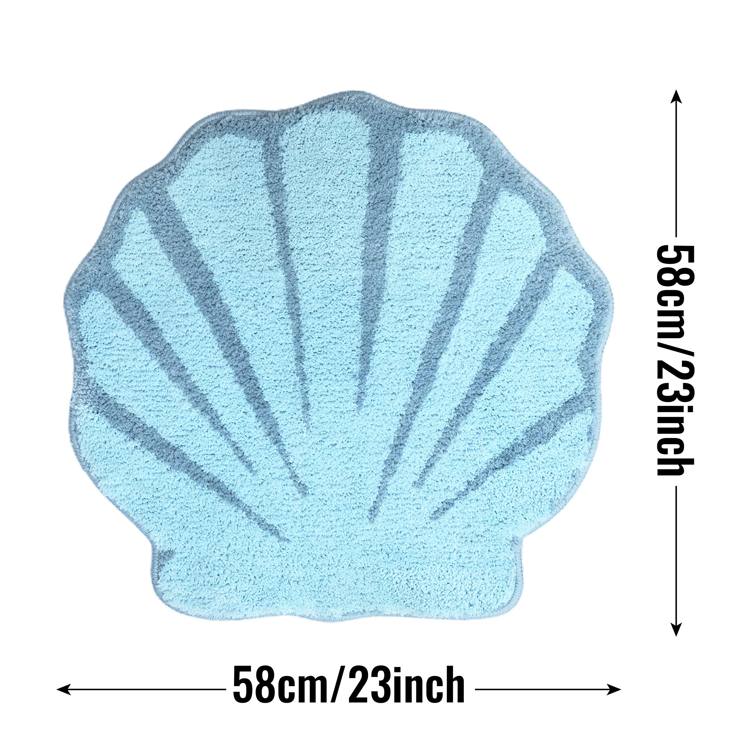 Unibath Seashell Bathroom Rugs And Mat Cute Beach Bath Mat For Cartoon Sea Bathroom Decor Aqua Blue Bath Rugs Plush Non-Slip Foo