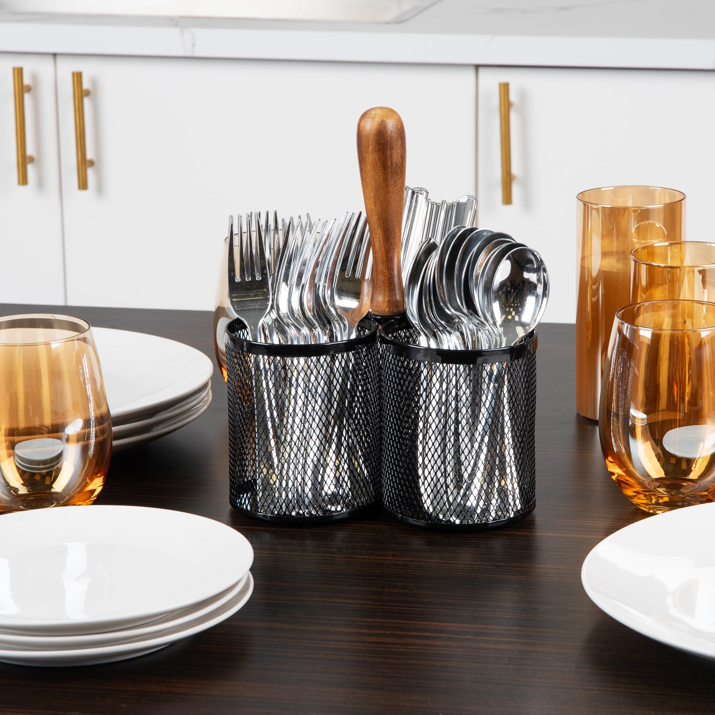 Mind Reader Utensil Holder, Silverware Organizer, Caddy, Cutlery Holder, Kitchen, Metal Mesh, 7.5''L X 7.5''W X 9.75''H, Black