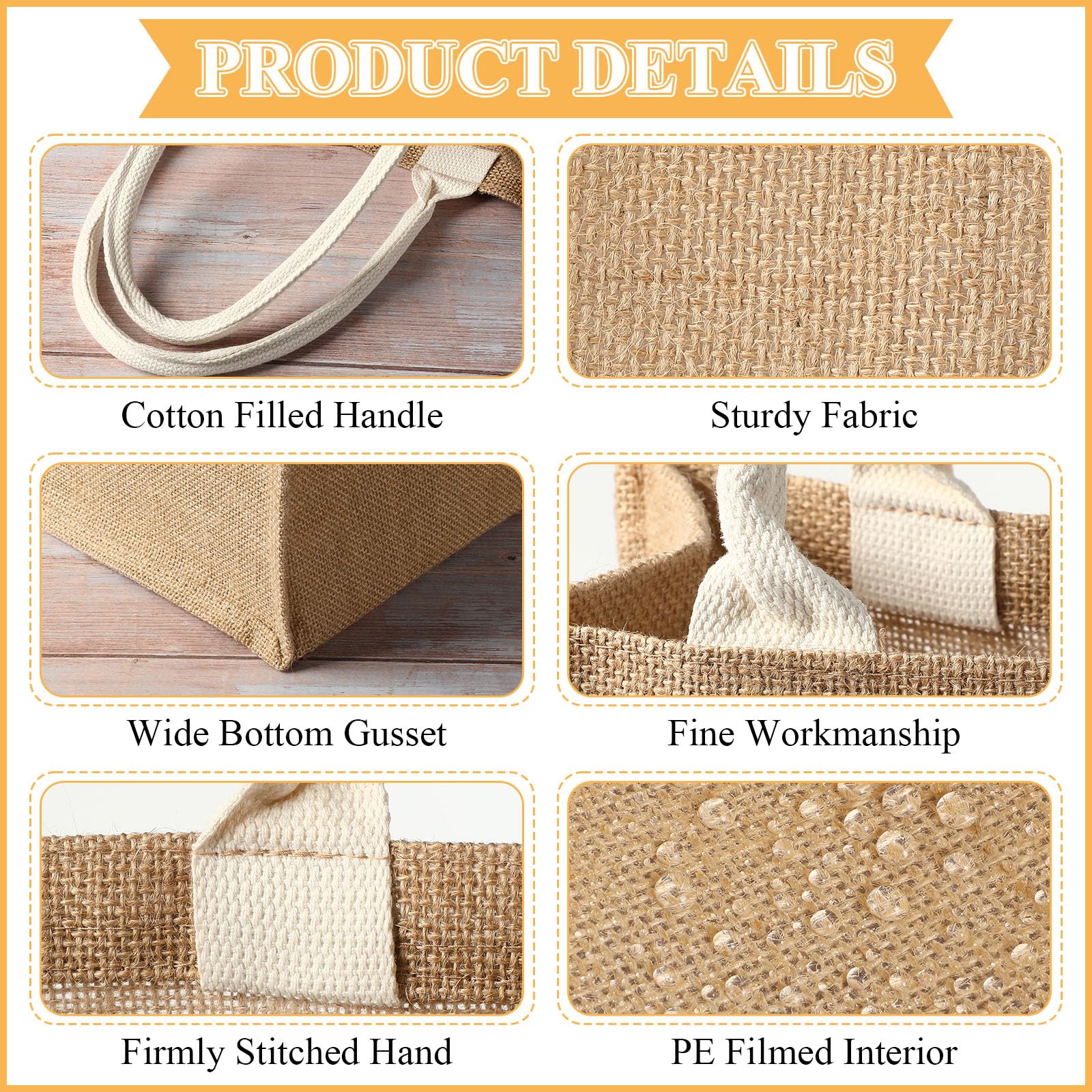 Saintrygo 12 Pcs Burlap Jute Tote Bags with Handle Reusable Blank Bridesmaid Gift Bags for Shopping Wedding DIY, 12x12x7.7In(Jut