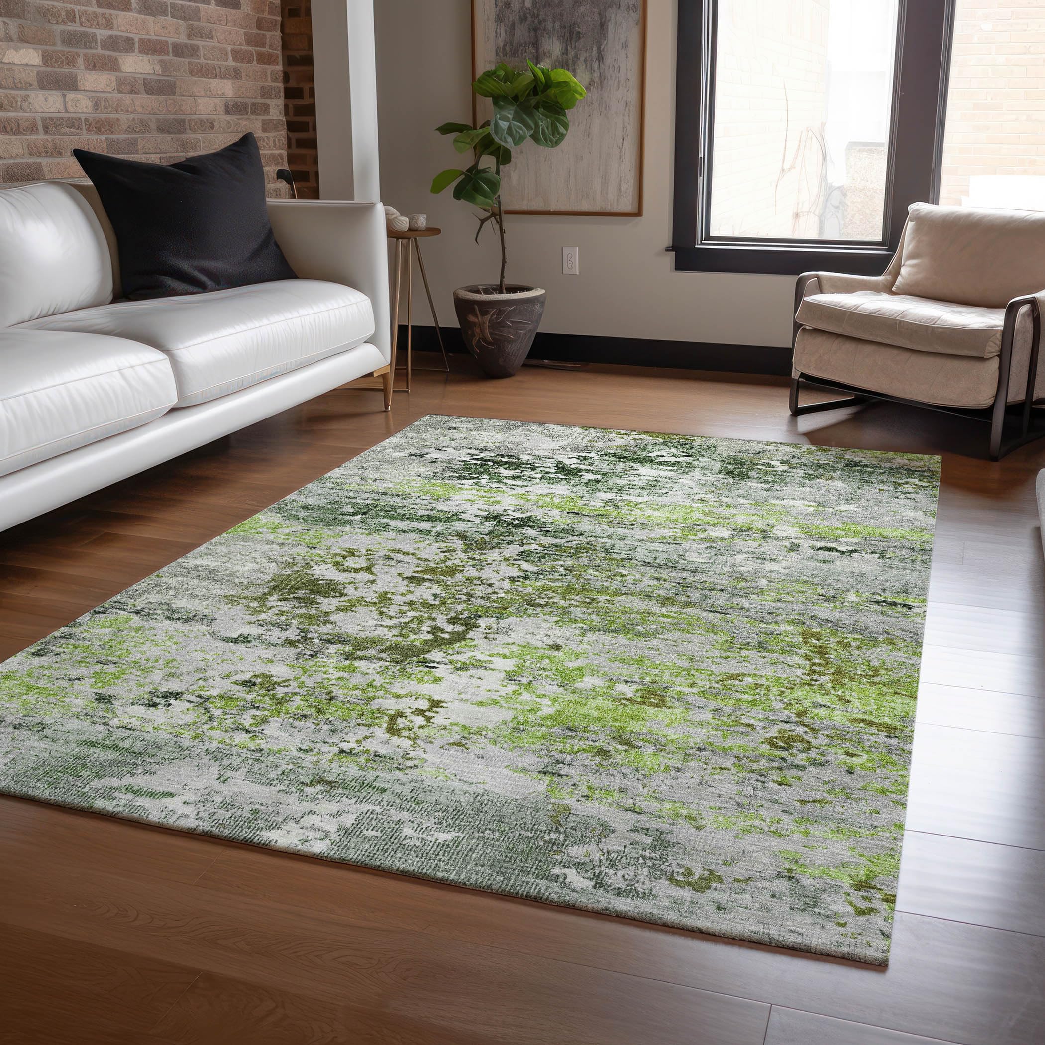 Machine Washable Indoor/Outdoor Chantille Aloe 10 x 14 Rug