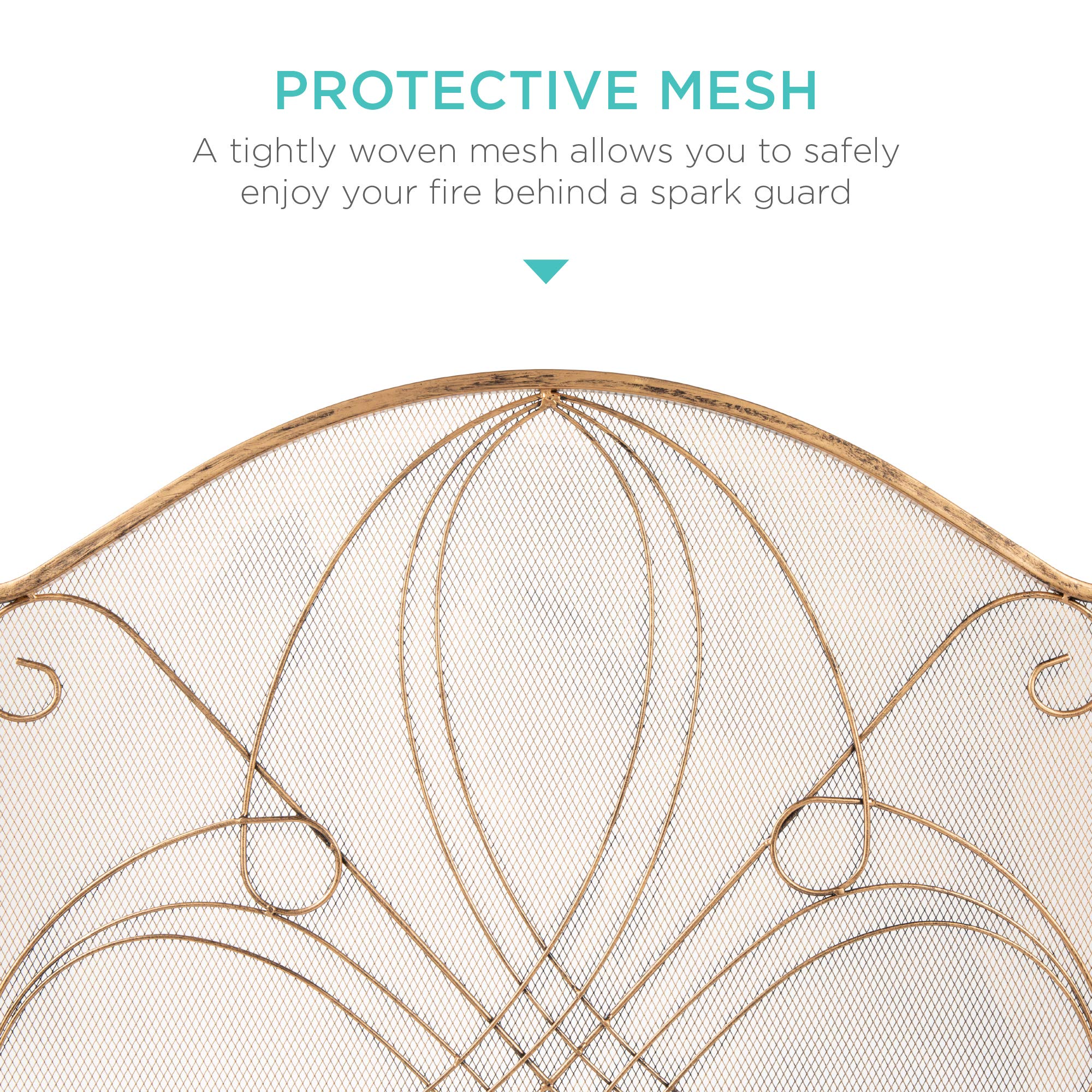 Best Choice Products 3-Panel 55X33In Solid Wrought Iron See-Through Metal Fireplace Screen, Spark Guard Safety Protector W/Decor