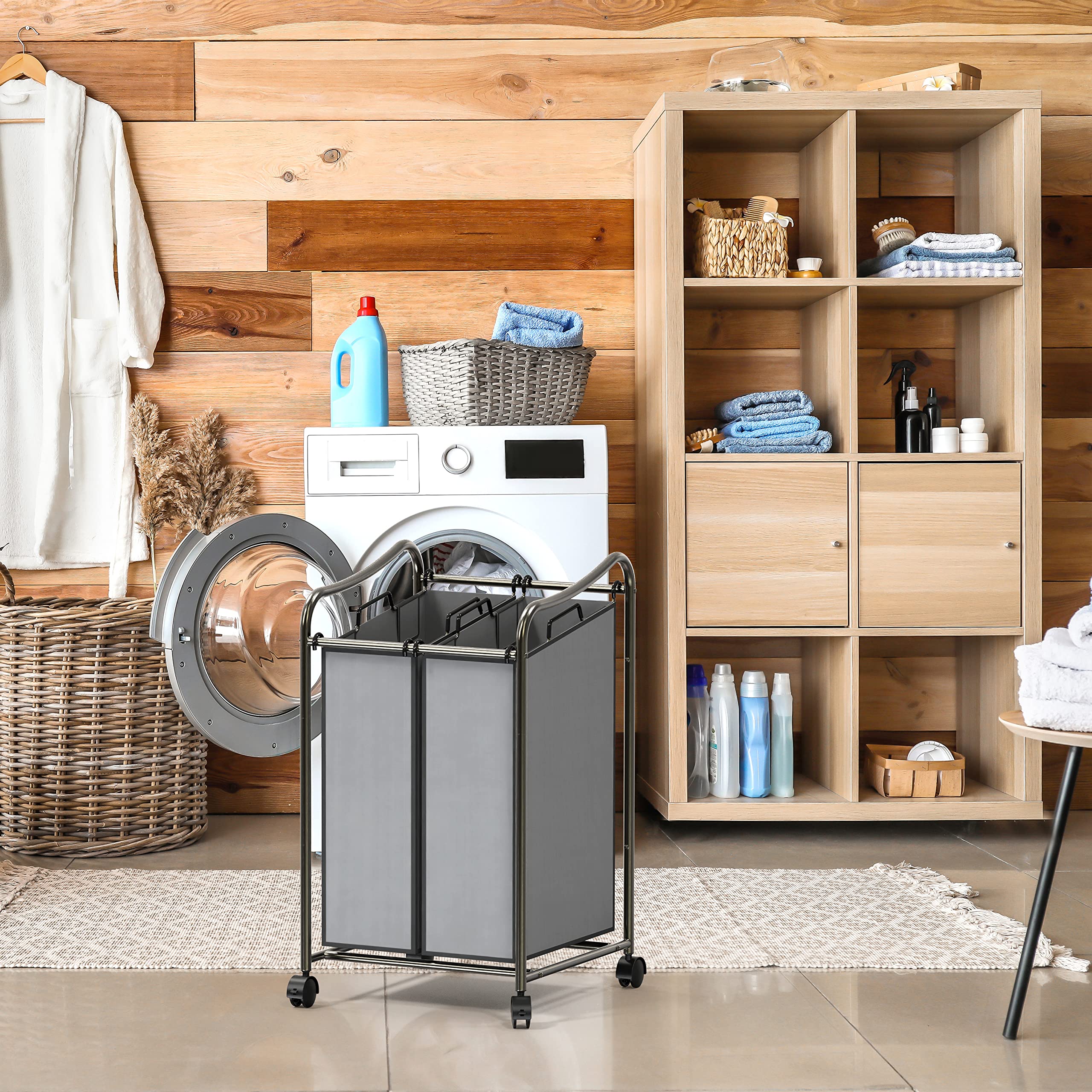 Simplehouseware 2 Bags Laundry Sorter, Dark Grey