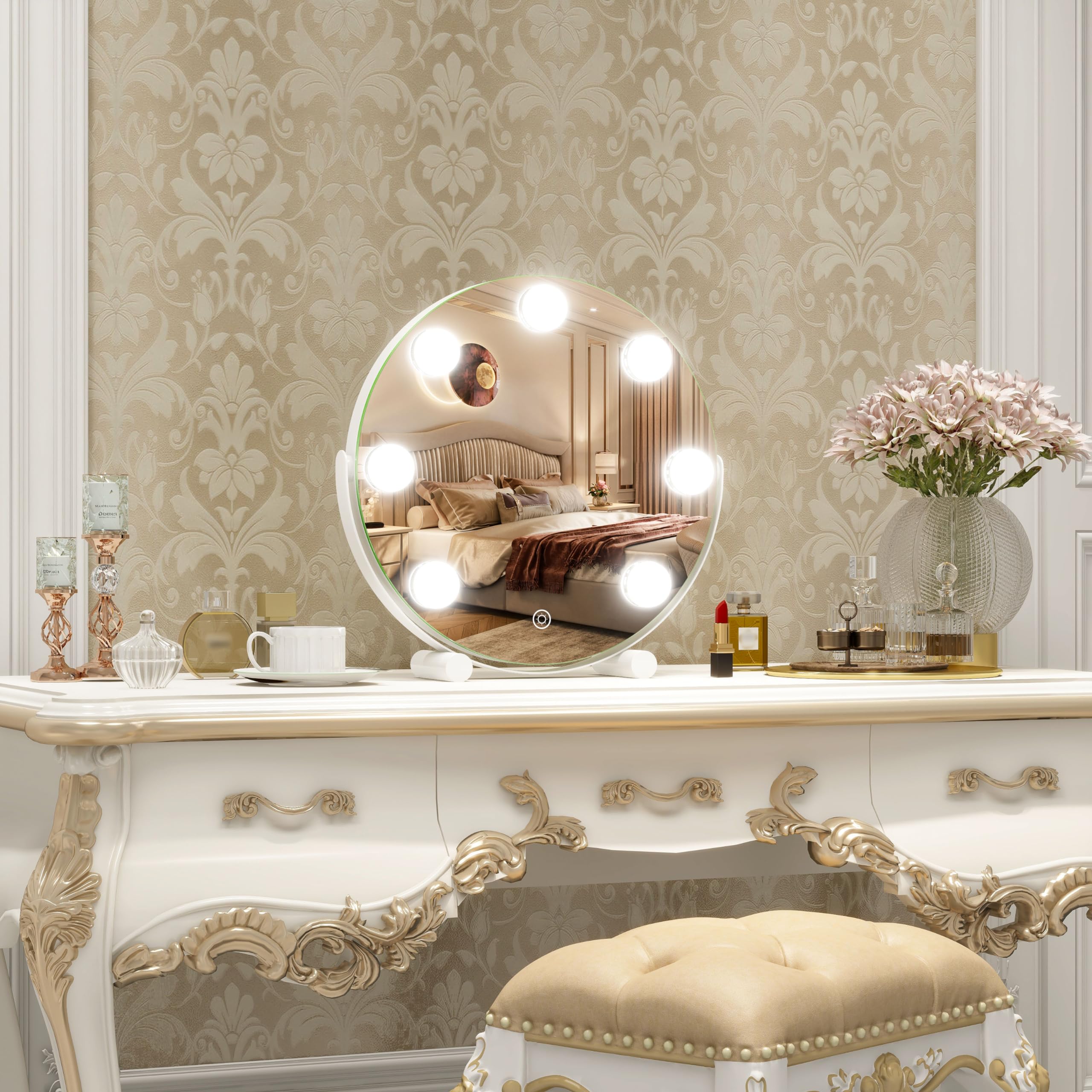 ROLOVE Vanity Mirror with Lights, 12 Inch Hollywood Mirror with Lights for Makeup Desk, LED Makeup Mirror with 7 Dimmable Bulbs