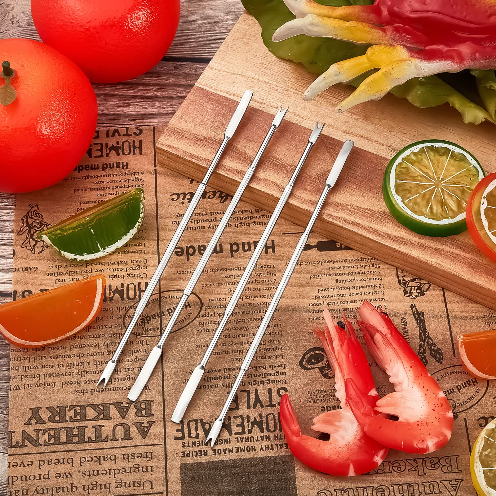 Yaomiao Stainless Steel Seafood Forks Set Silver 6.8 Inch Crab Forks Seafood Tools Crab Legs Utensils Seafood Picks For Eating L