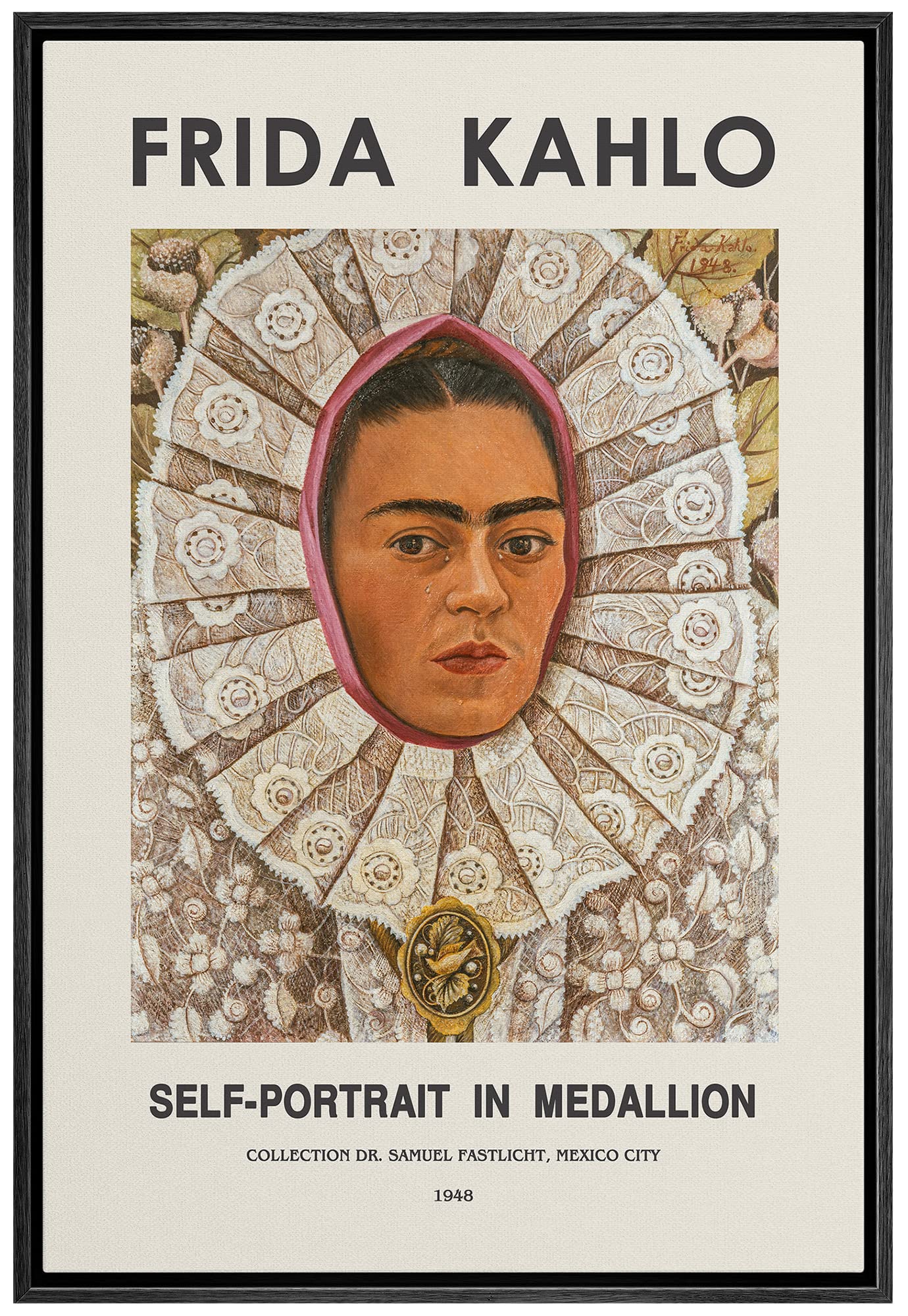 Idea4Wall Framed Canvas Print Wall Art Self-Portrait By Master Artist Frida Kahlo Historic Cultural Illustrations Fine Art Tradi