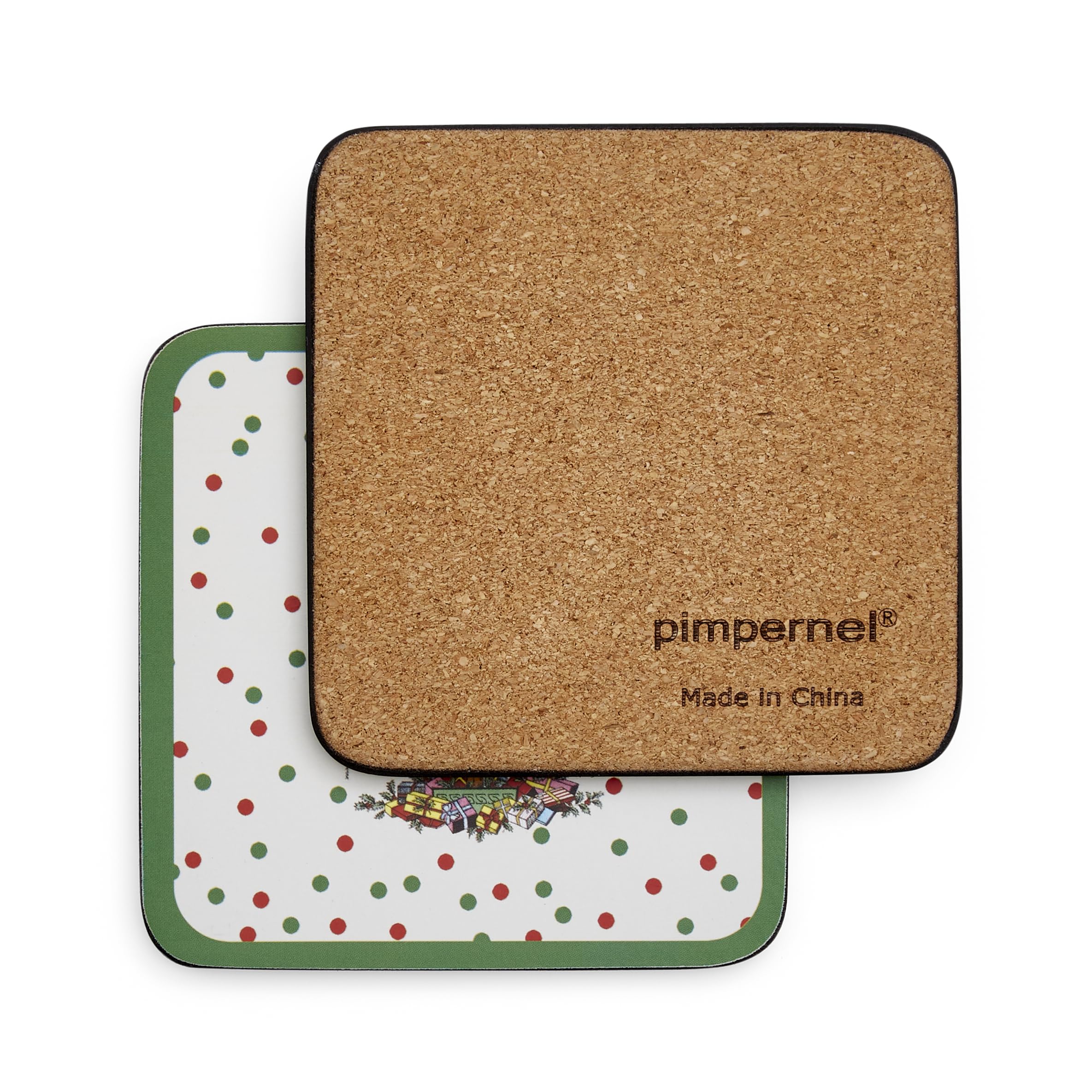 Pimpernel Christmas Tree Polka Dot Coasters | Set Of 6 | Cork Backed Board | Heat And Stain Resistant | Drinks Coaster For Table