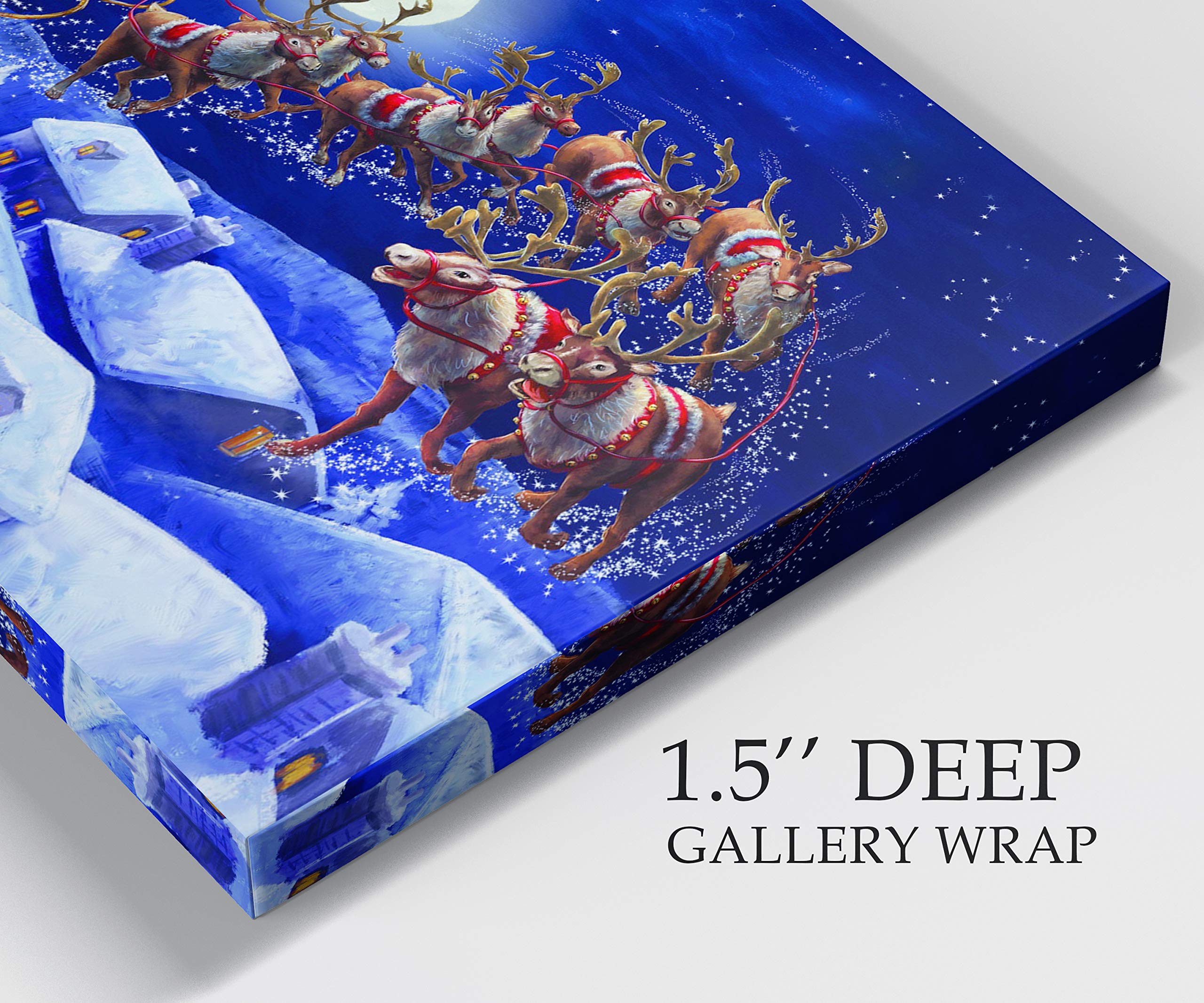 Renditions Gallery Gallery Wrapped Canvas Christmas Wall Art Print For Holiday Decor, 36X48, Santa With Sleigh