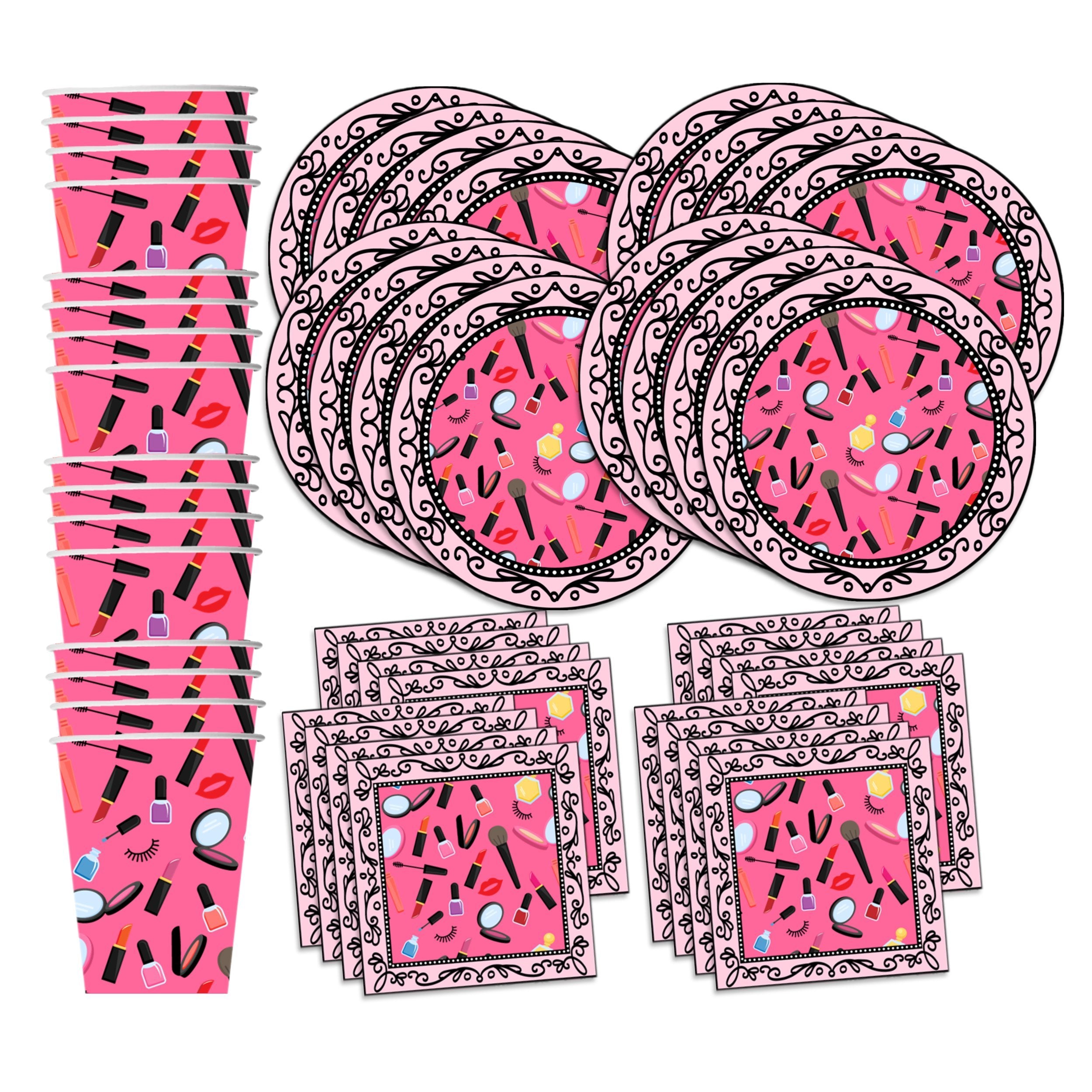 Makeup Glamour Birthday Party Supplies Set Plates Napkins Cups Tableware Kit For 16