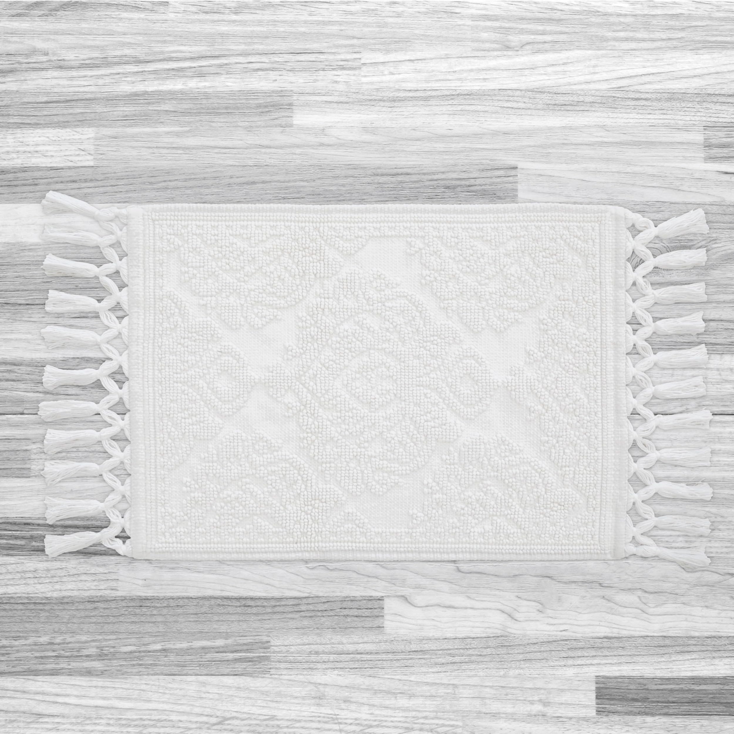 Jean Pierre - Ricardo Bath Mat, Woven Fringe Bathroom Rugs, 100% Cotton, Premium Bathroom Decor - Measures 17'' X 31'' - White