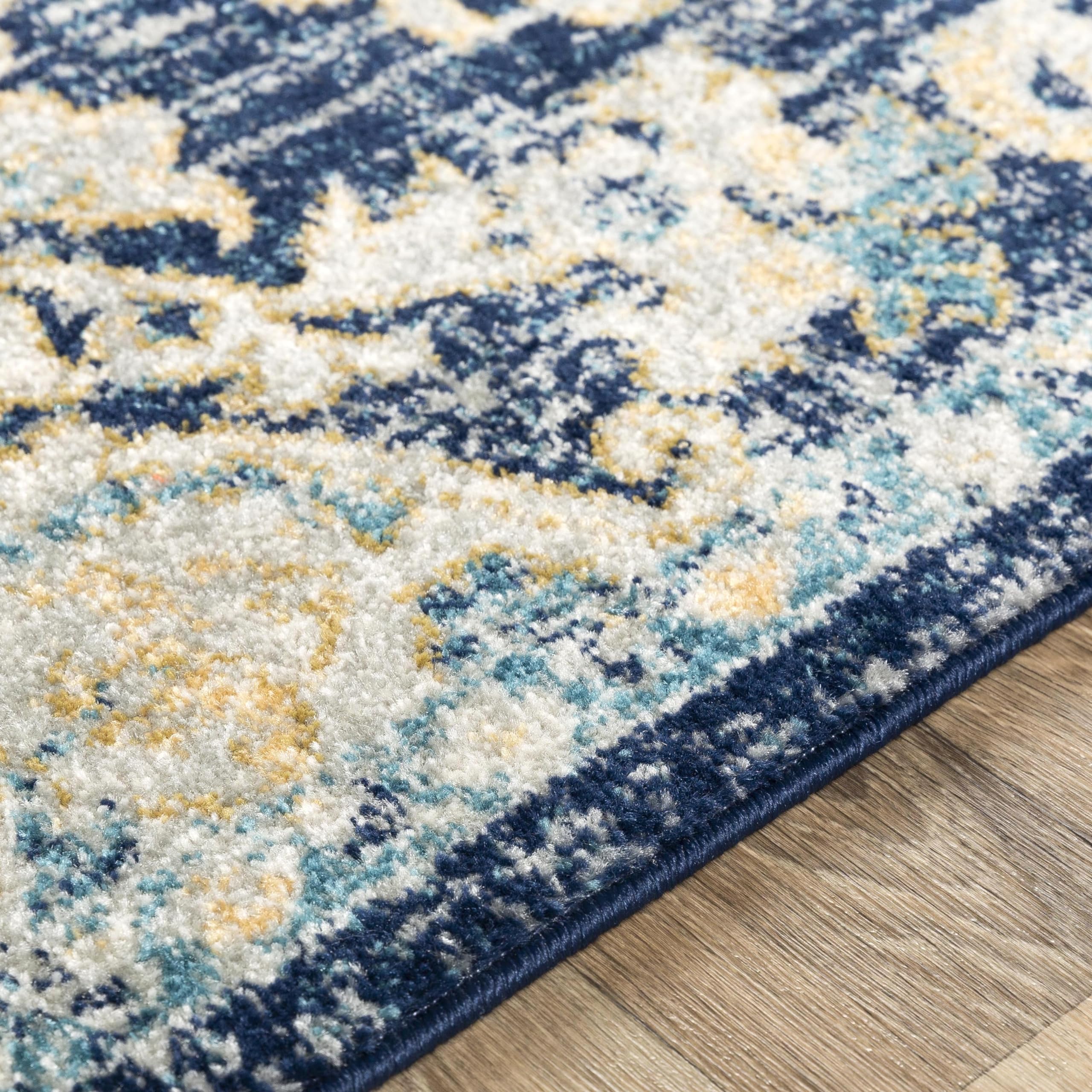 Livabliss Area Rugs - 8x10 Odelia Vintage Boho Blue Aqua Slate Area Rug for Living Room Bedroom - Floral Medallion Stain Resista