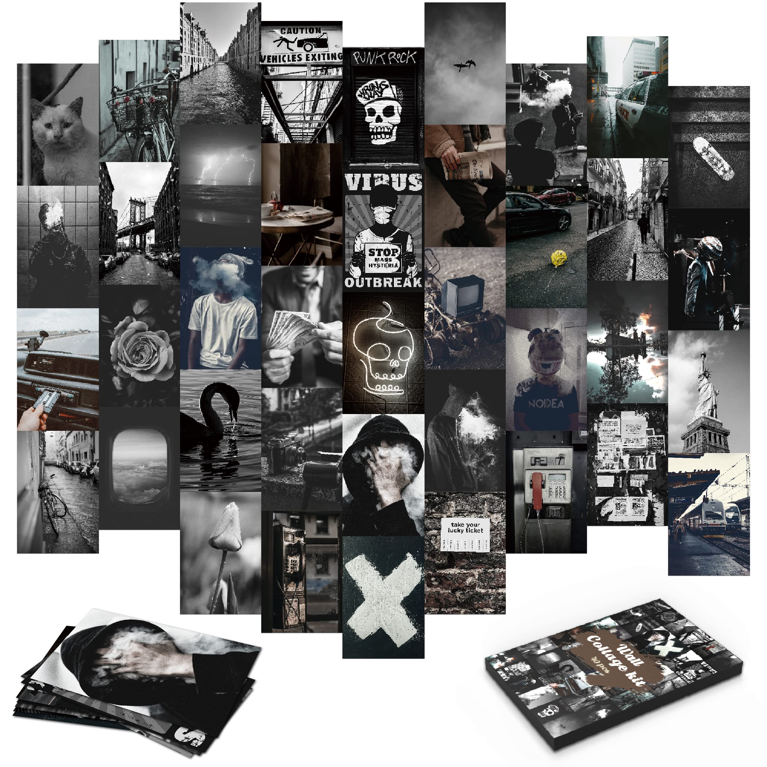 Lovedmore Grunge Aesthetic Wall Collage Kit - 40Pcs 4X6Inch Dark & Black Picture Set For Dorm & Bedroom Room Decor