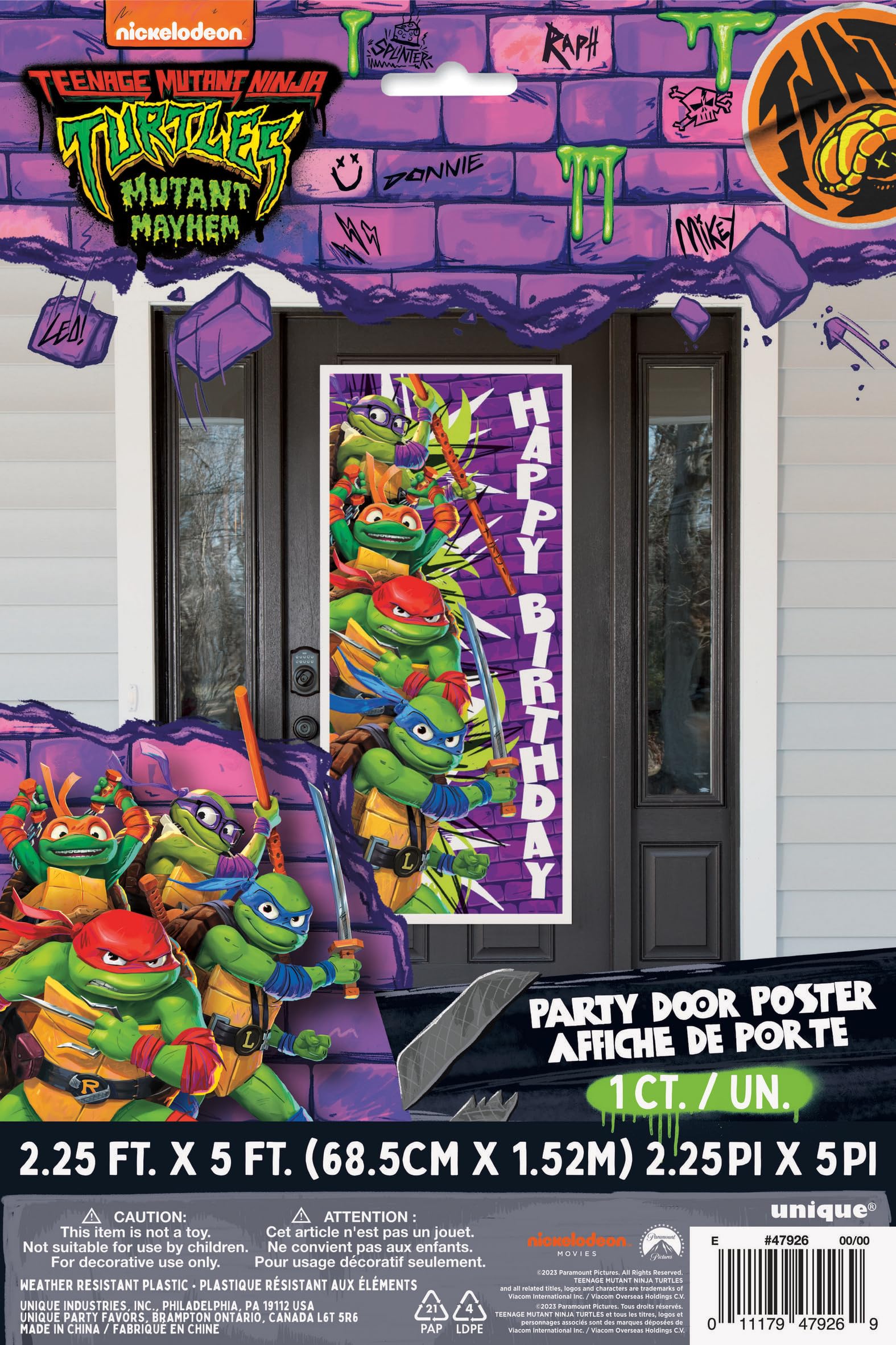 Teenage Mutant Ninja Turtles Birthday Door Poster - 27'' X 60'', 1 Count | Eye-Catching Party Decoration For Kid'S Parties