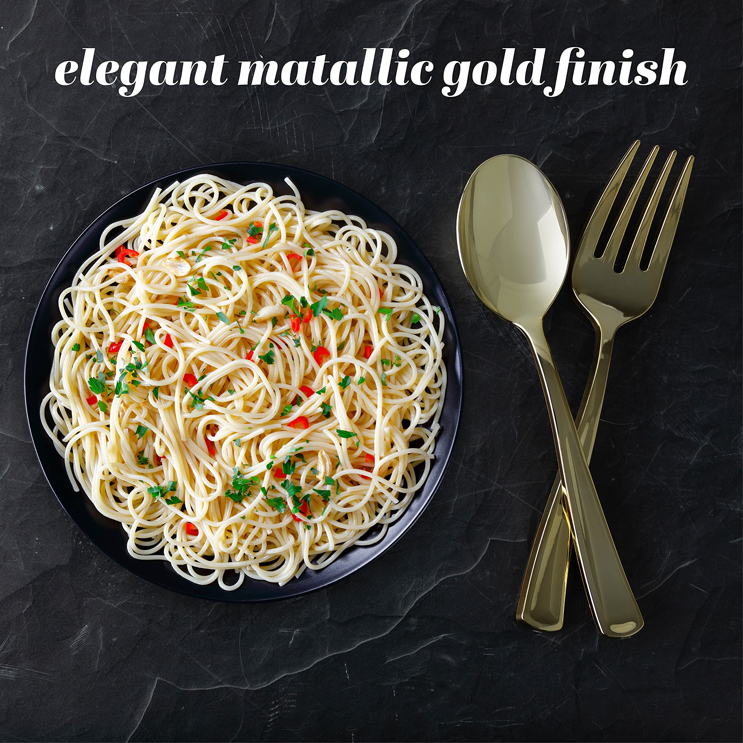 Plasticpro Disposable Plastic Gold Serving Utensils 6 Forks & 6 Spoons Durable Heavy Duty Premium Serving Utensils Gold 6 Sets