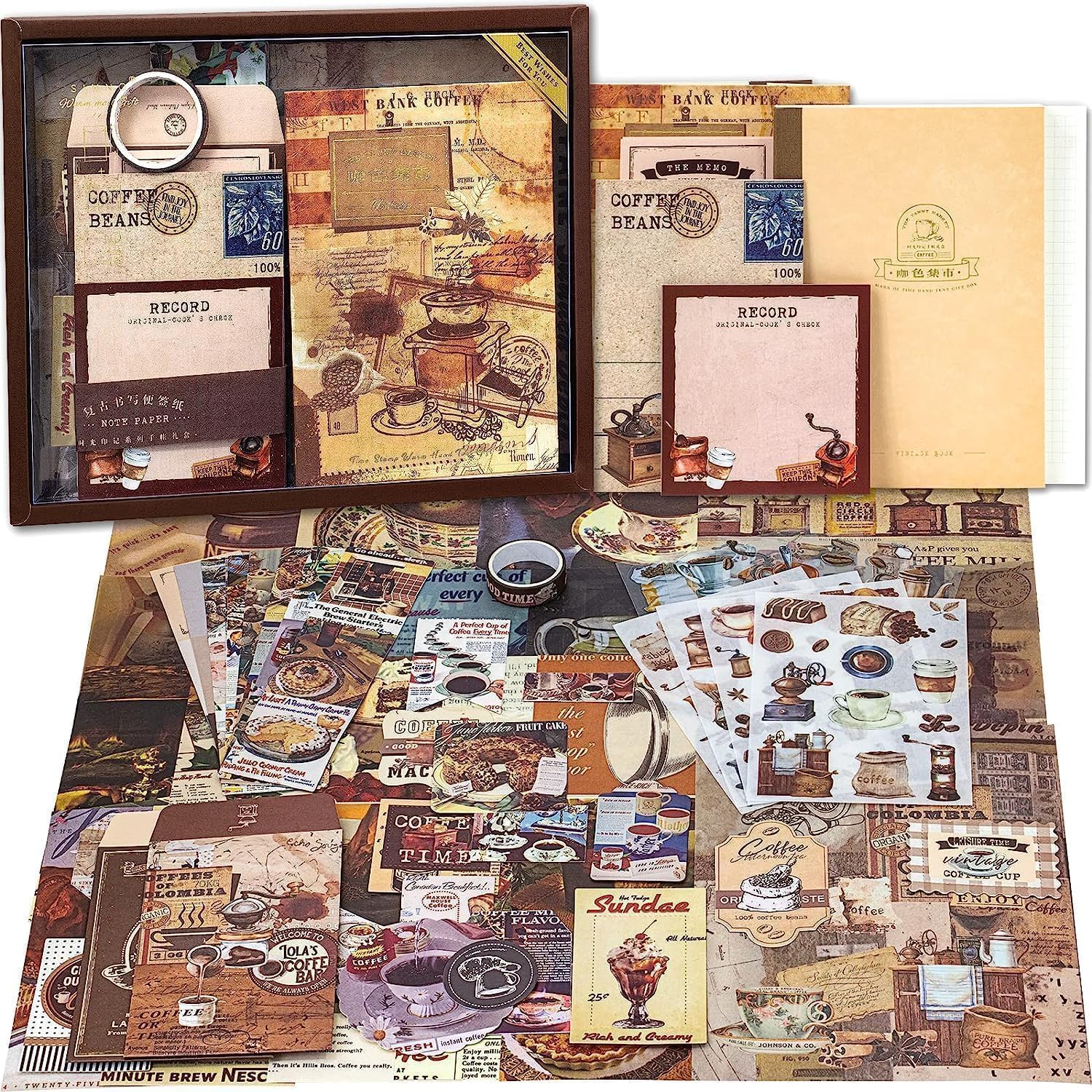 GLADBACK (346Pcs) Paper Junk Journal & Scrapbook Kit with Creative Decor Journaling Supplies, Stationery, Stickers, A6 Grid Note
