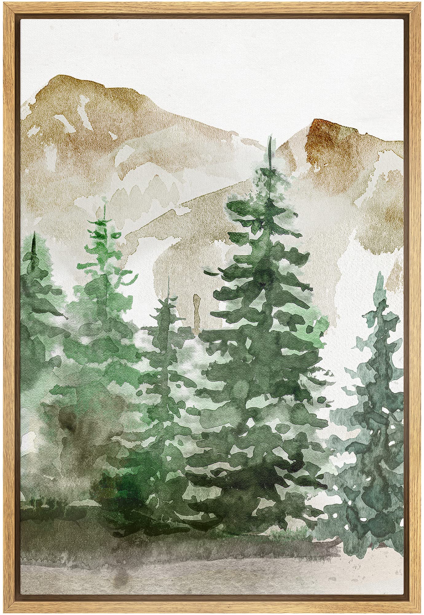 Signwin Framed Canvas Print Wall Art Woodland Nursery Decor Duotone Orange Green Mountain Pine Forest Nature Illustrations Moder
