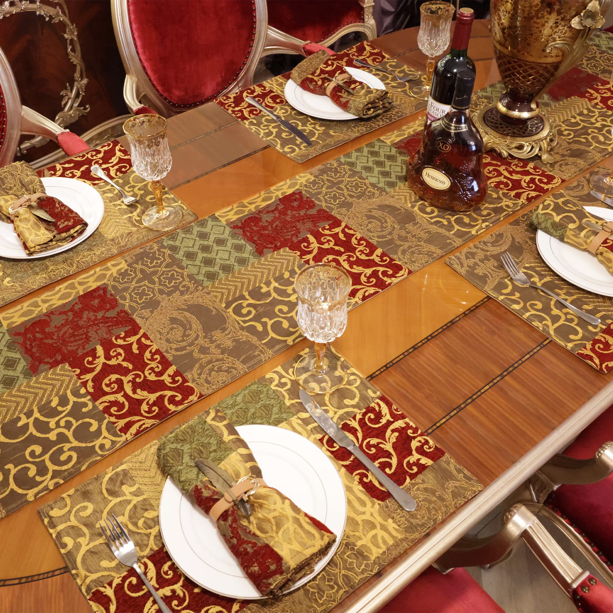 Loom And Mill Luxury Jacquard Table Runner 90 Inches Long, Patchwork Design Chenille Dining Table Runners With Tassels For Holid
