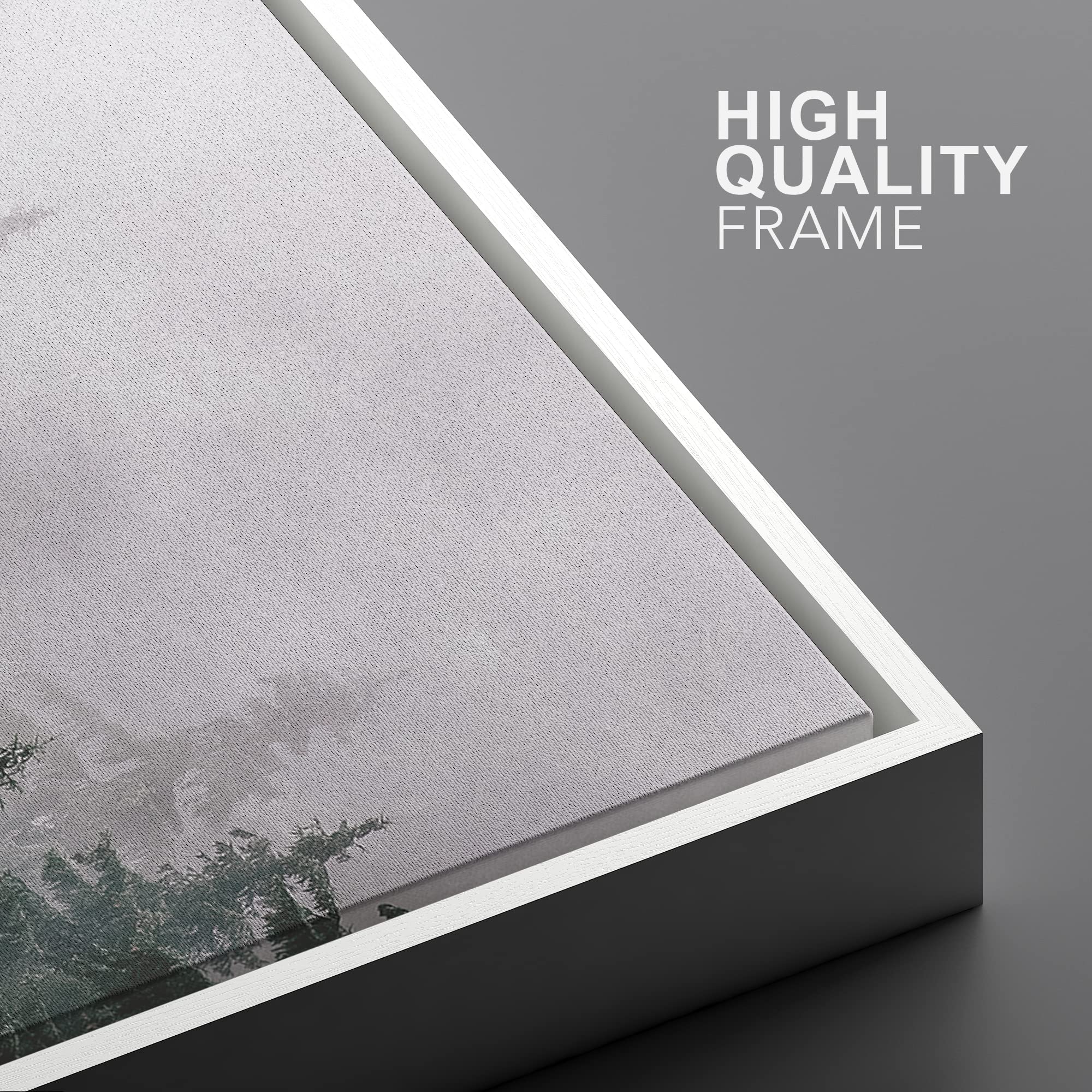 Ashbrook Framed Canvas Print Wall Art Washed Out Mist Over Forest Pine Trees Nature Wilderness Photography Modern Rustic Scenic