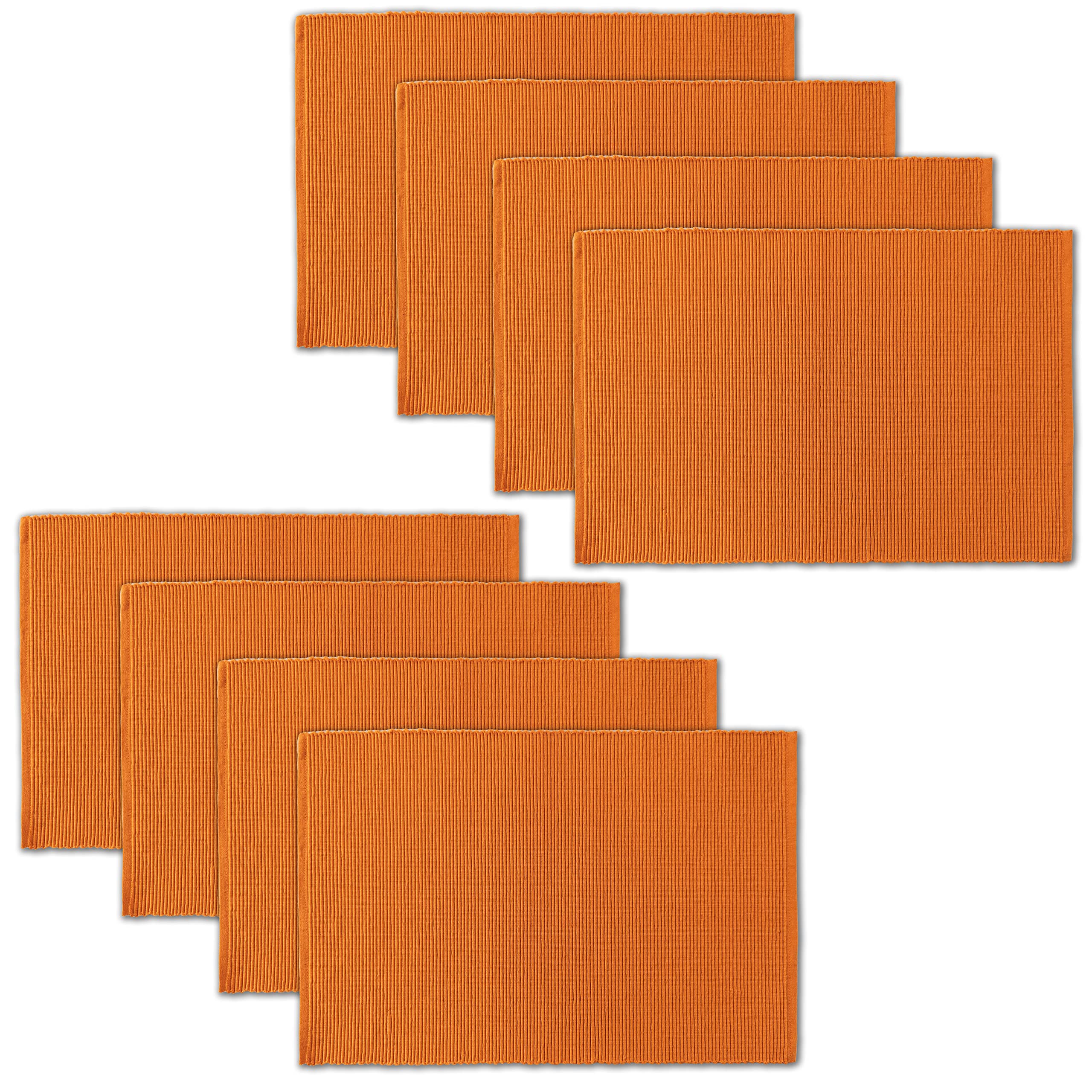 Avka Studio 100% Cotton Ribbed Placemats - Set Of 8-13 X 19 Inches - Orange - Everyday/Fall/Thanksgiving/Halloween Cloth Table M
