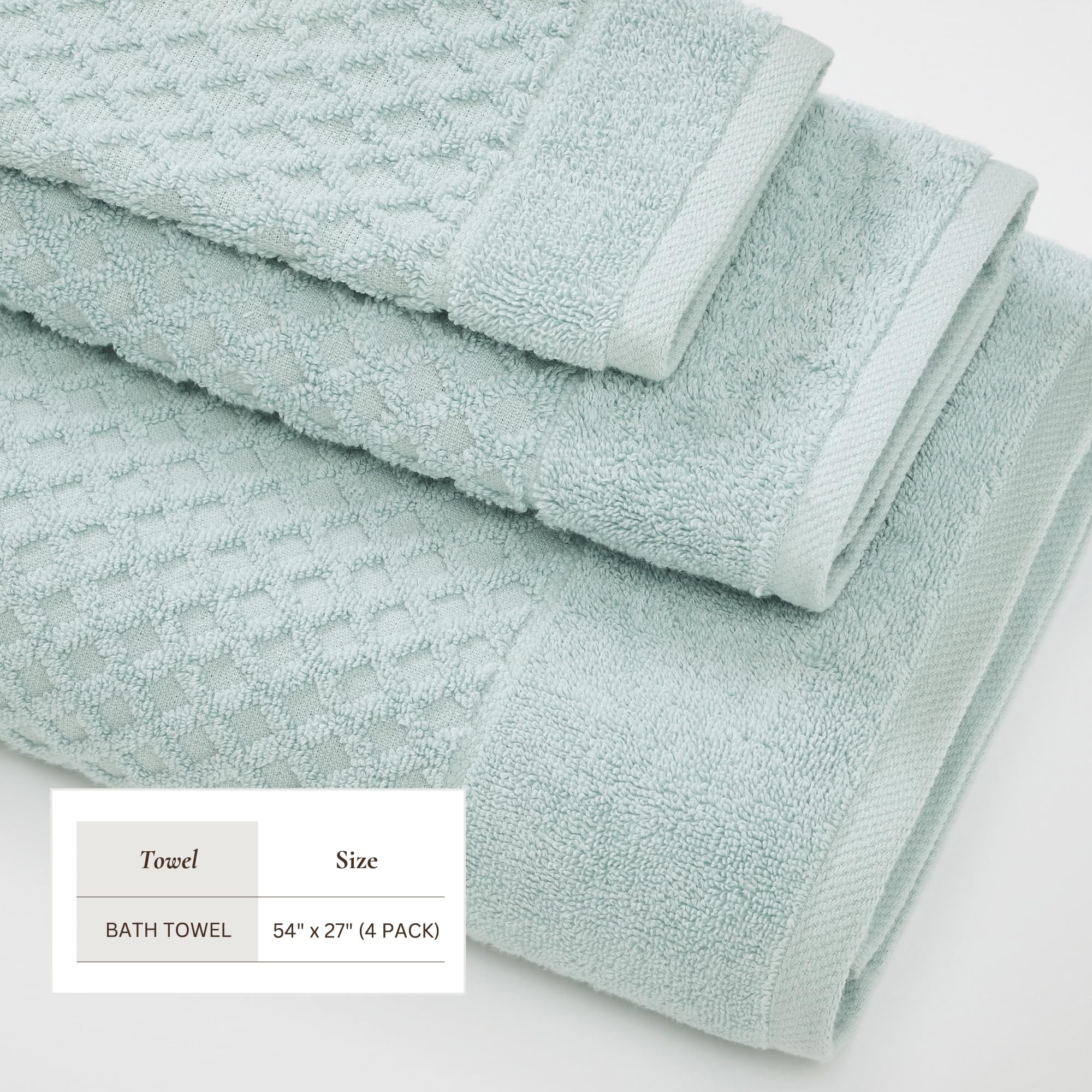 Great Bay Home 100% Cotton Blue Bath Towel Set | 4 Soft Bath Towels (30 x 52 inches) | Highly Absorbent  Quick Dry Bath Towels | Grayson Collection (Set of 4  Diamond Pastel Blue)