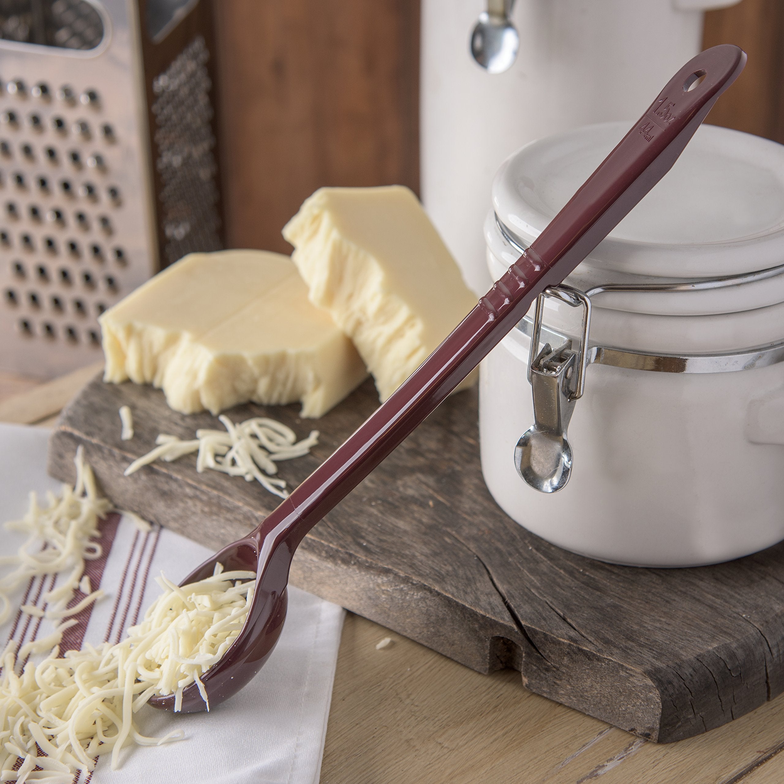 Carlisle Foodservice Products 395801 Solid Long Handle Portion Control Spoon, 1.5 Oz, Reddish Brown