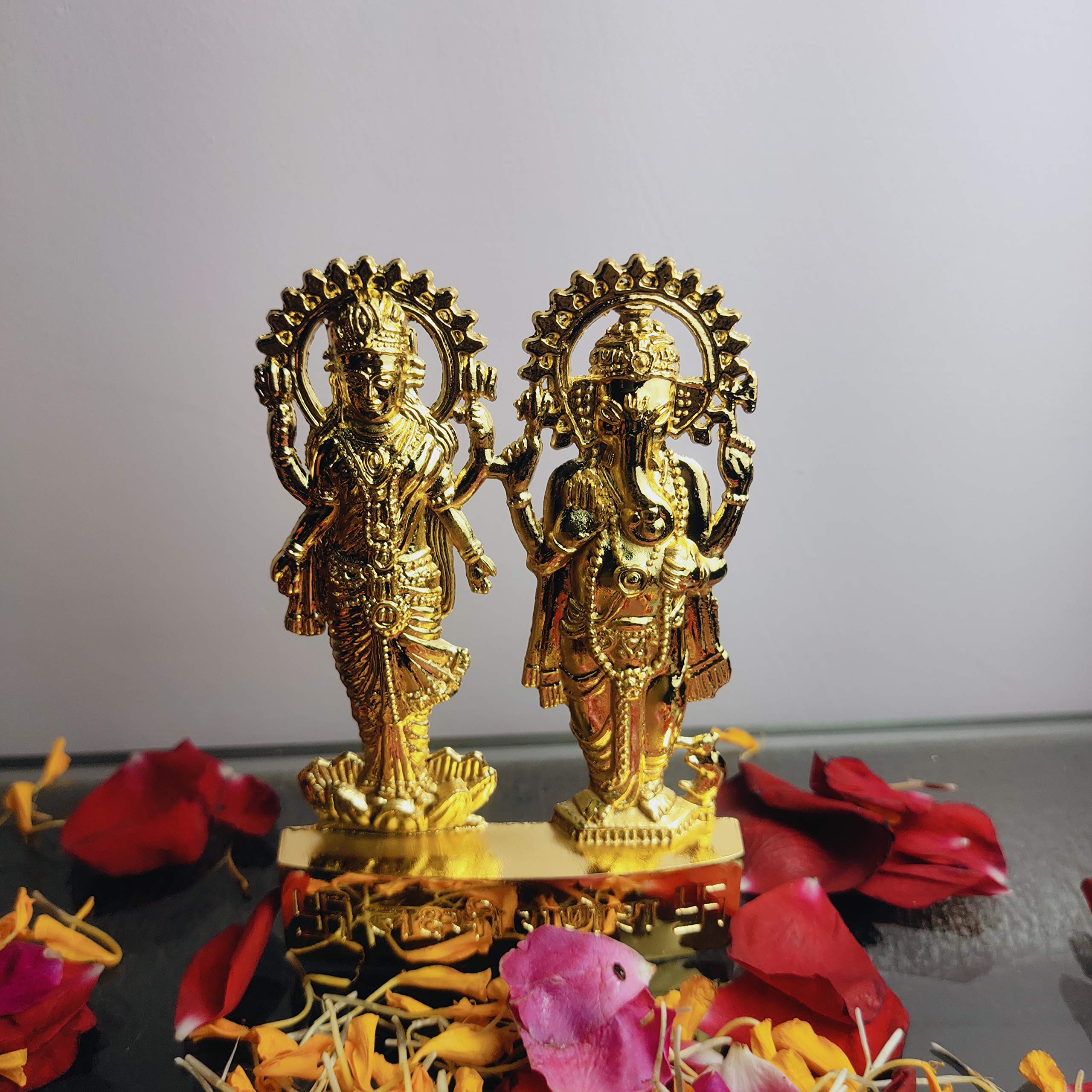 Shree Hari Home Decor Handicraft Metal Laxmi Ganesha Pujan Set Auspicious Indian Art Statues Idol For Car Dashboard Mandir Pooja