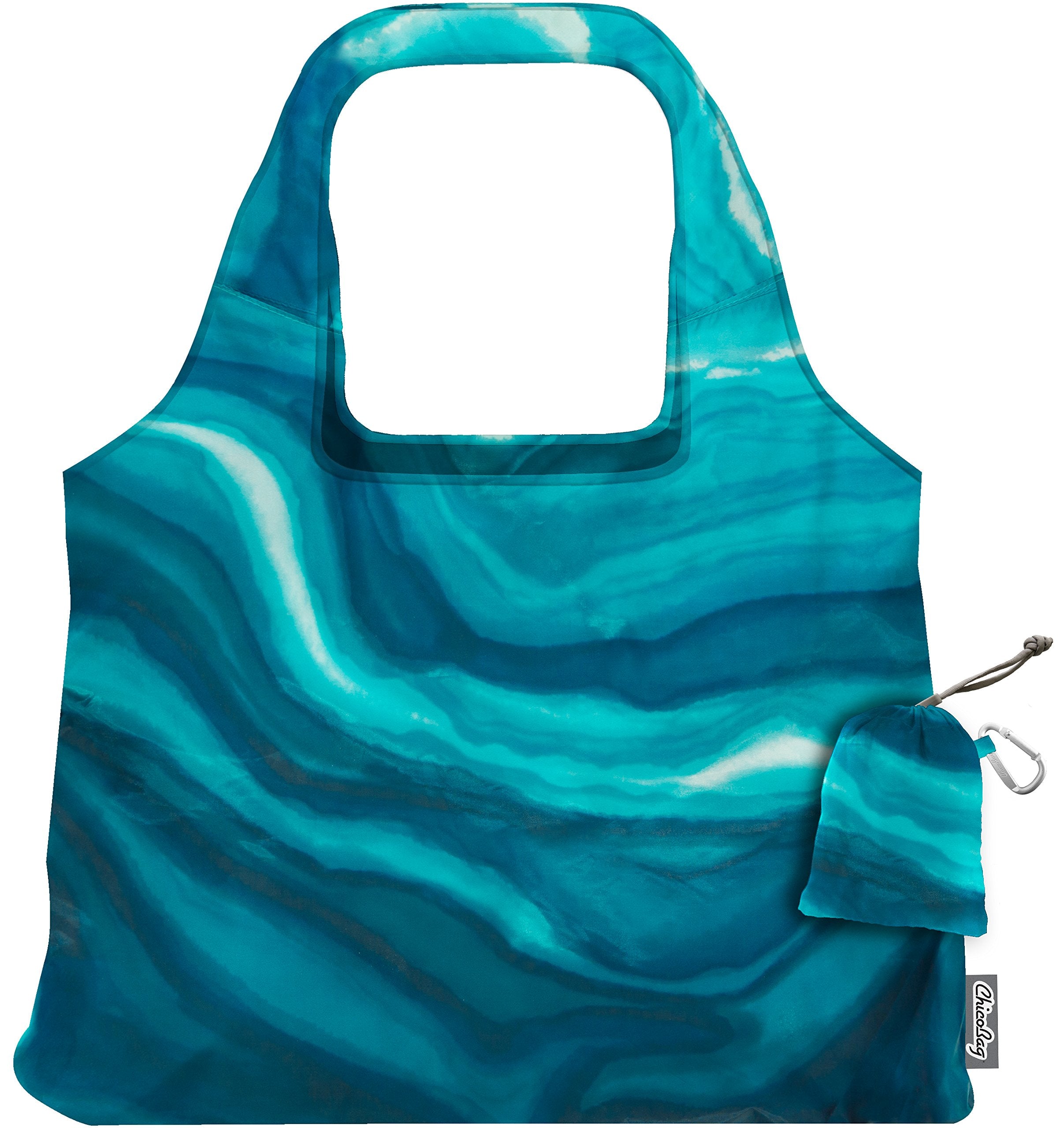 Chicobag Vita Designer Reusable Tote Bag With Carabiner Clip | Compact Reusable Shopping Bags | Eco Friendly | Peacock Bandana