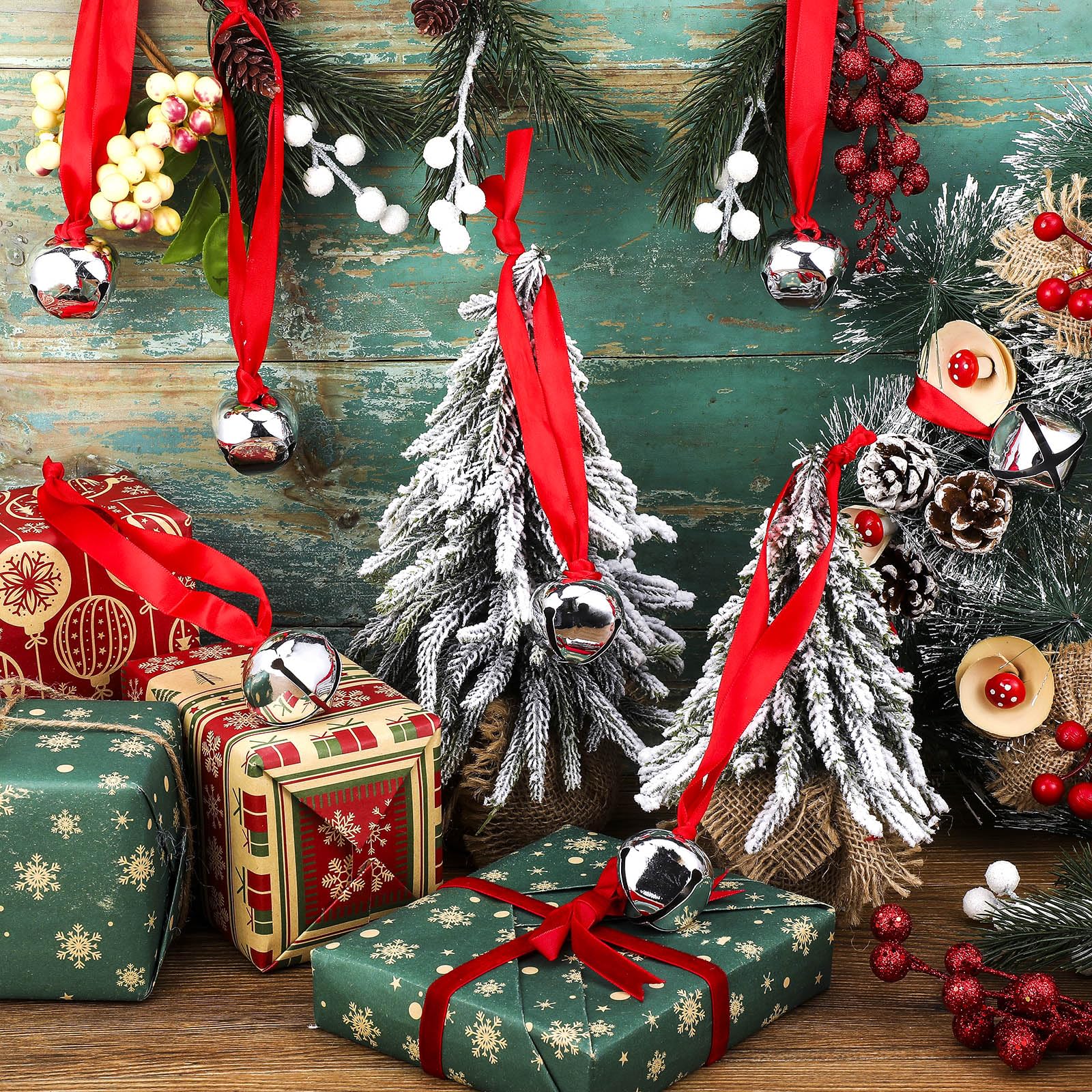 1.6 Inch Christmas Believe Bell Ornament Xmas Sleigh Decoration Christmas Tree Bell with Ribbon Holiday Decorations for DIY Holi