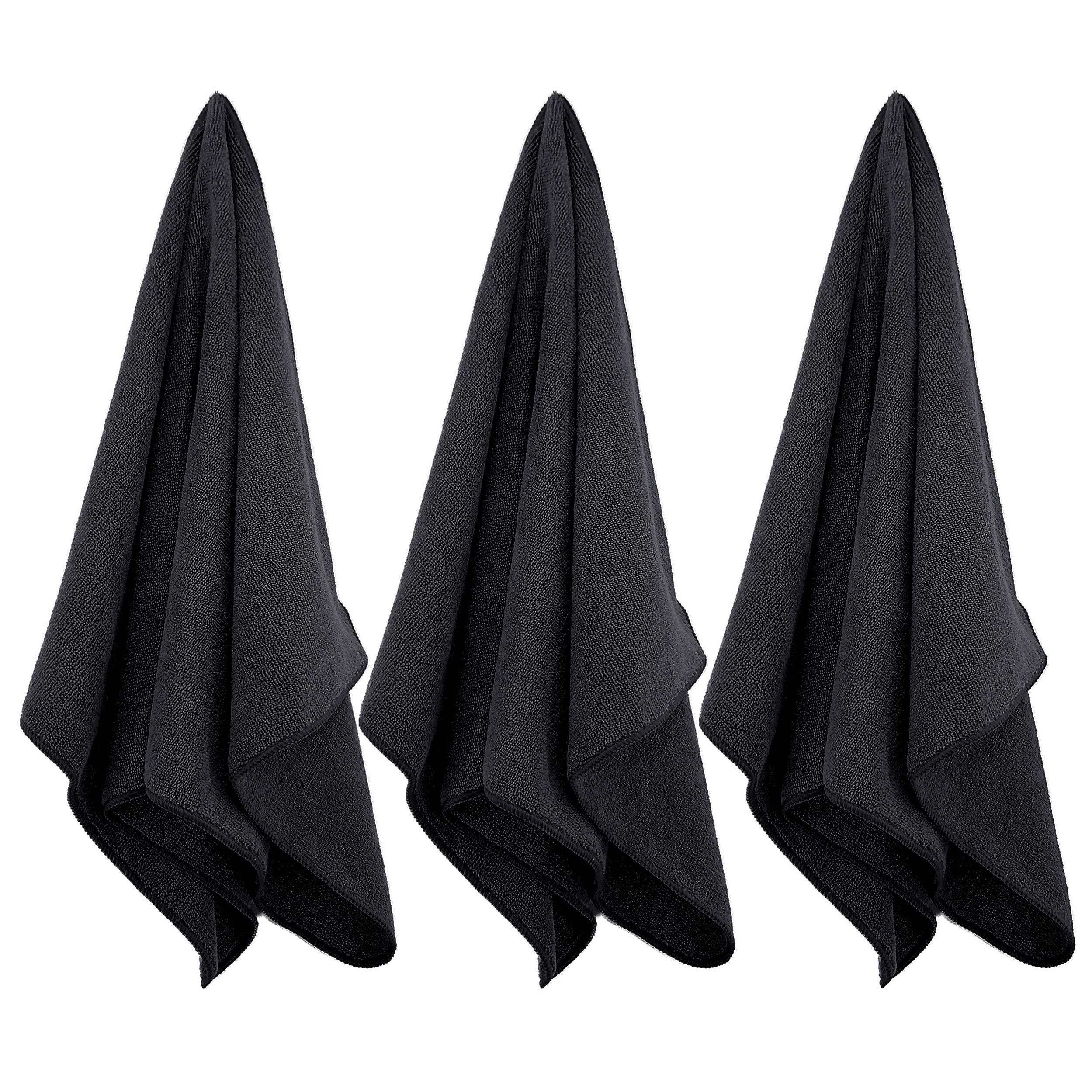 POLYTE Professional Quick Dry Lint Free Microfiber Hair Drying Salon Towel, 16 x 29 in, 12 Pack (Black)