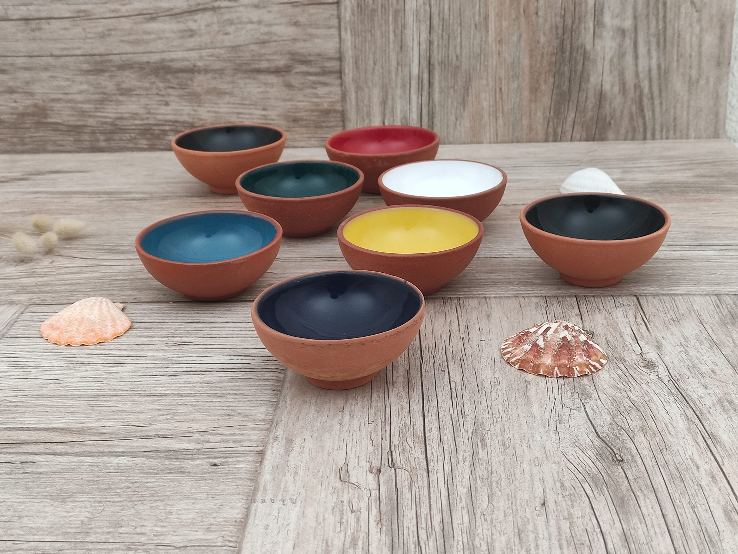 Ayennur Turkish Terracotta Pinch Charcuterie Ceramic Bowls Set Of 8-3.15 Inch(8Cm)-3.5 (Oz),Dipping Sauce Dish Prep Condiments S
