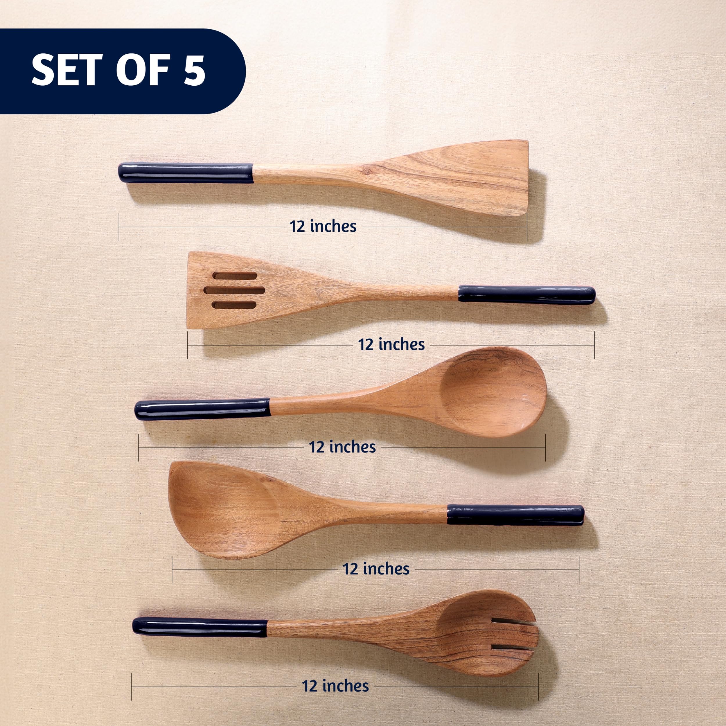 Folkulture Wooden Spoons For Cooking, Set Of 5 Wooden Cooking Utensils Or Non-Stick Wooden Kitchen Utensil Set, Non Toxic Wooden