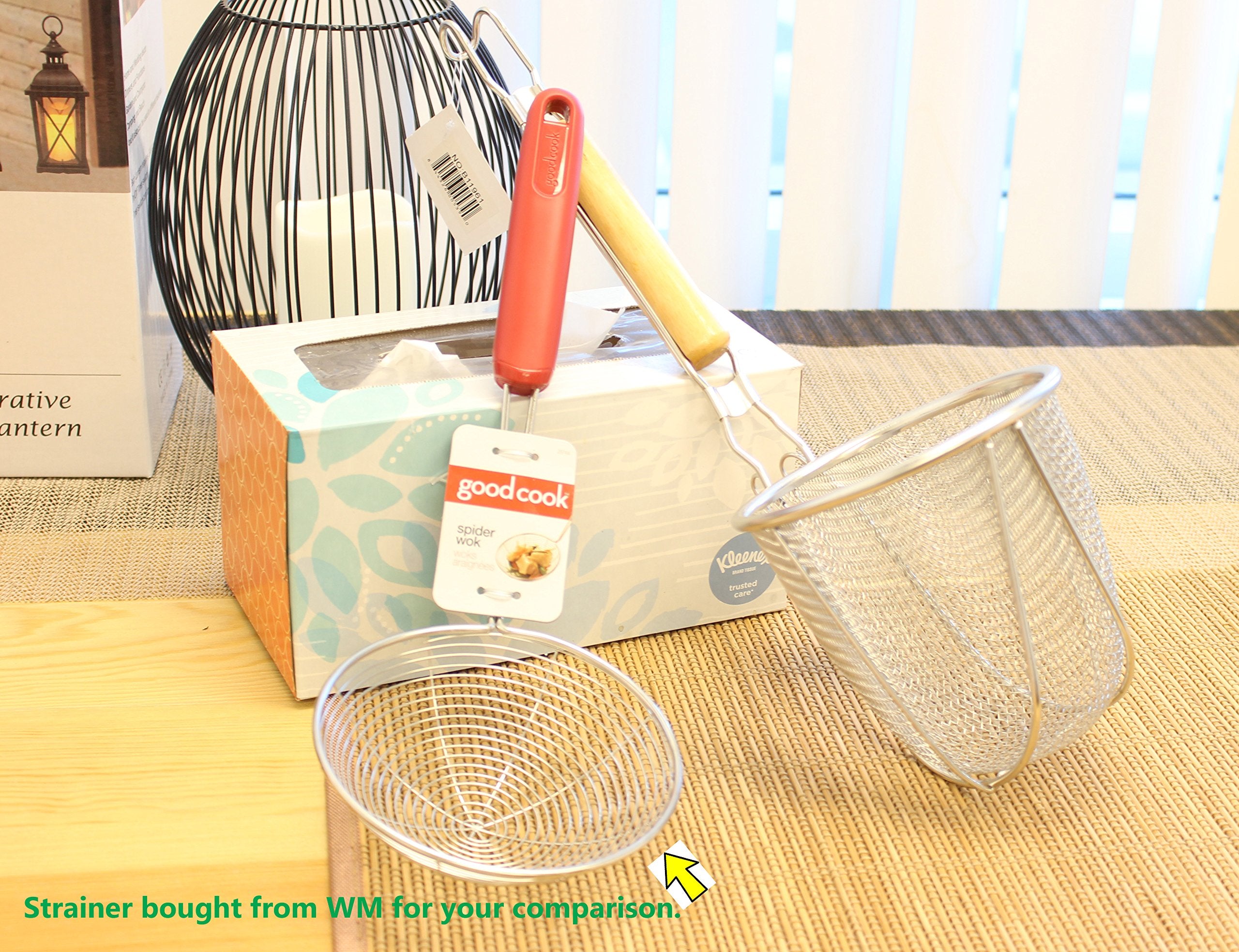 Large Round Wok Strainer Colander Fry Basket - Stainless Steel Wooden Handle For Heat Resistance 5'' X 5'' L ???? Udon Pasta Noo