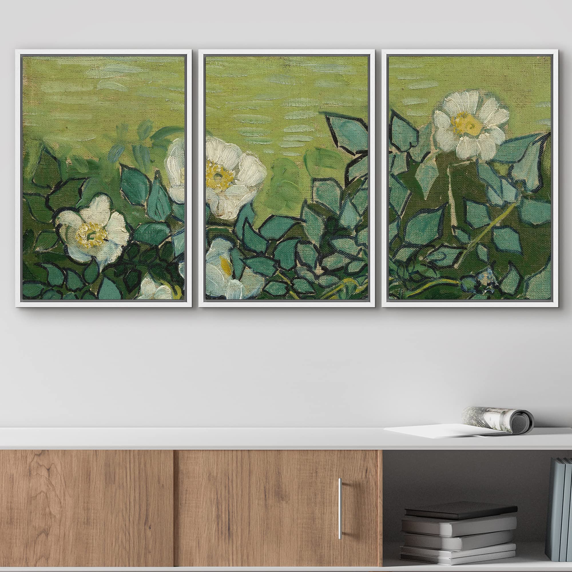 Wall26 Framed Canvas Print Wall Art Set Wild Rose Flowers Vincent Van Gogh Classical Illustrations Fine Art Decorative Historic