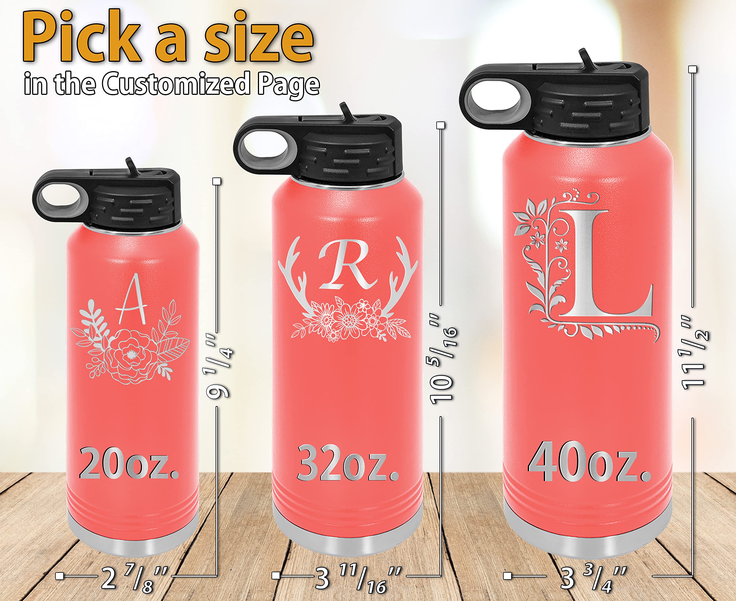 Customized Water Bottles With Flip-Top Lid And Straw, Personalized Stainless Steel Sports Thermos Engraved Monogram - Teacher, B