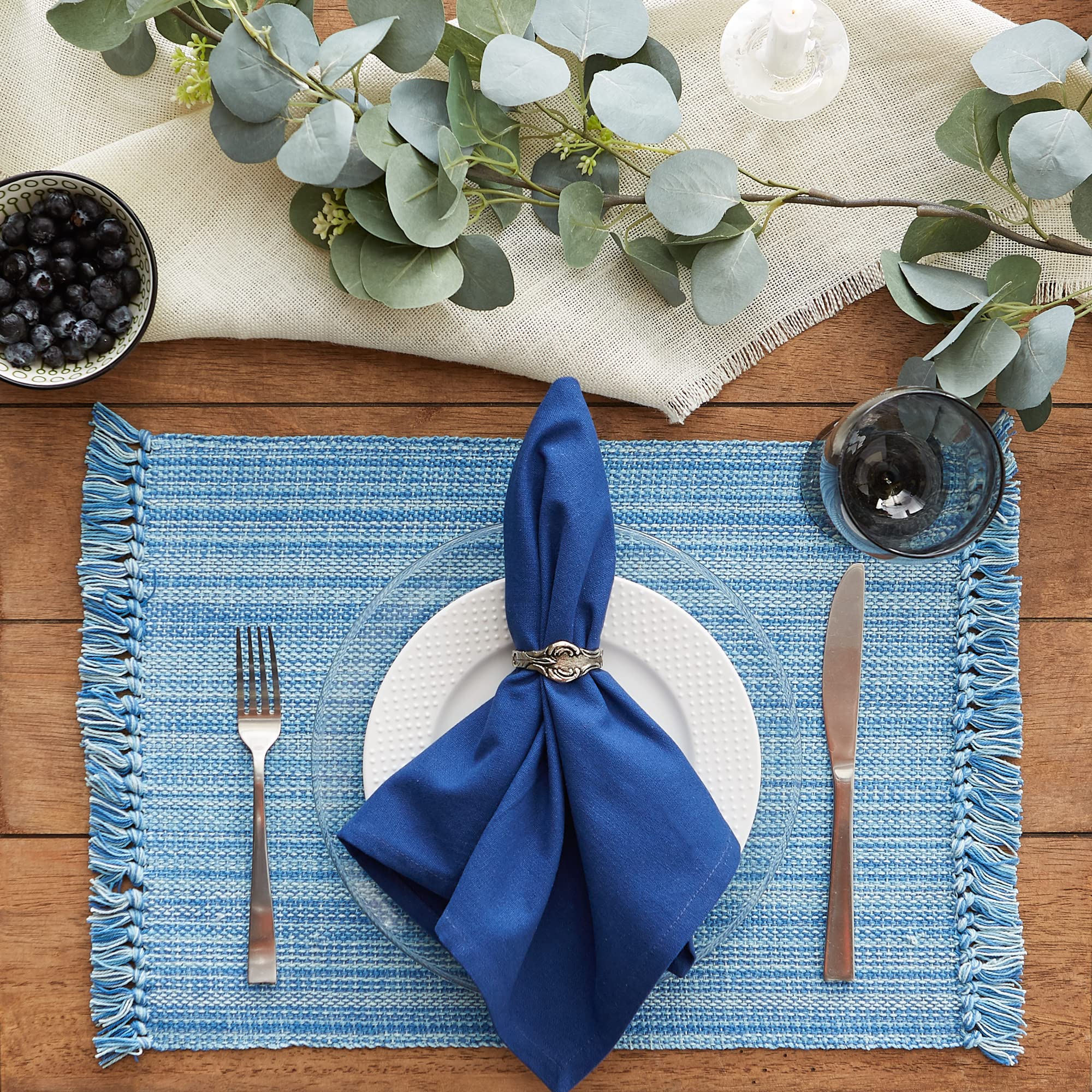 DII Placemat Set, 6 Piece Cotton Tabletop Collection, Light Blue, 13x19" - Model CAMZ74145