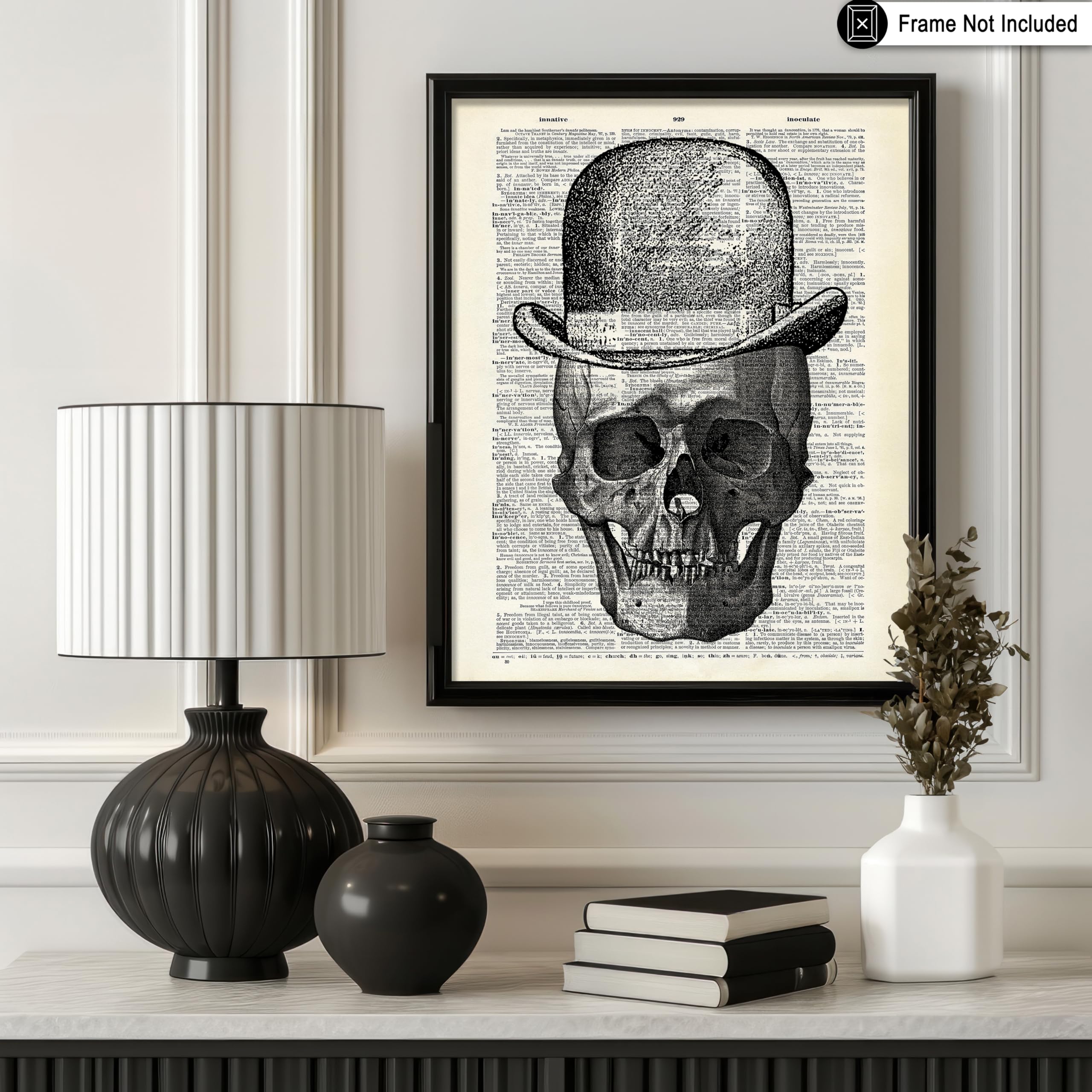 Poster Master Dictionary Art Poster - Skull In Top Hat Print - Skeleton Art - Top Hat Art - Gift For Men, Women - Gothic Wall De