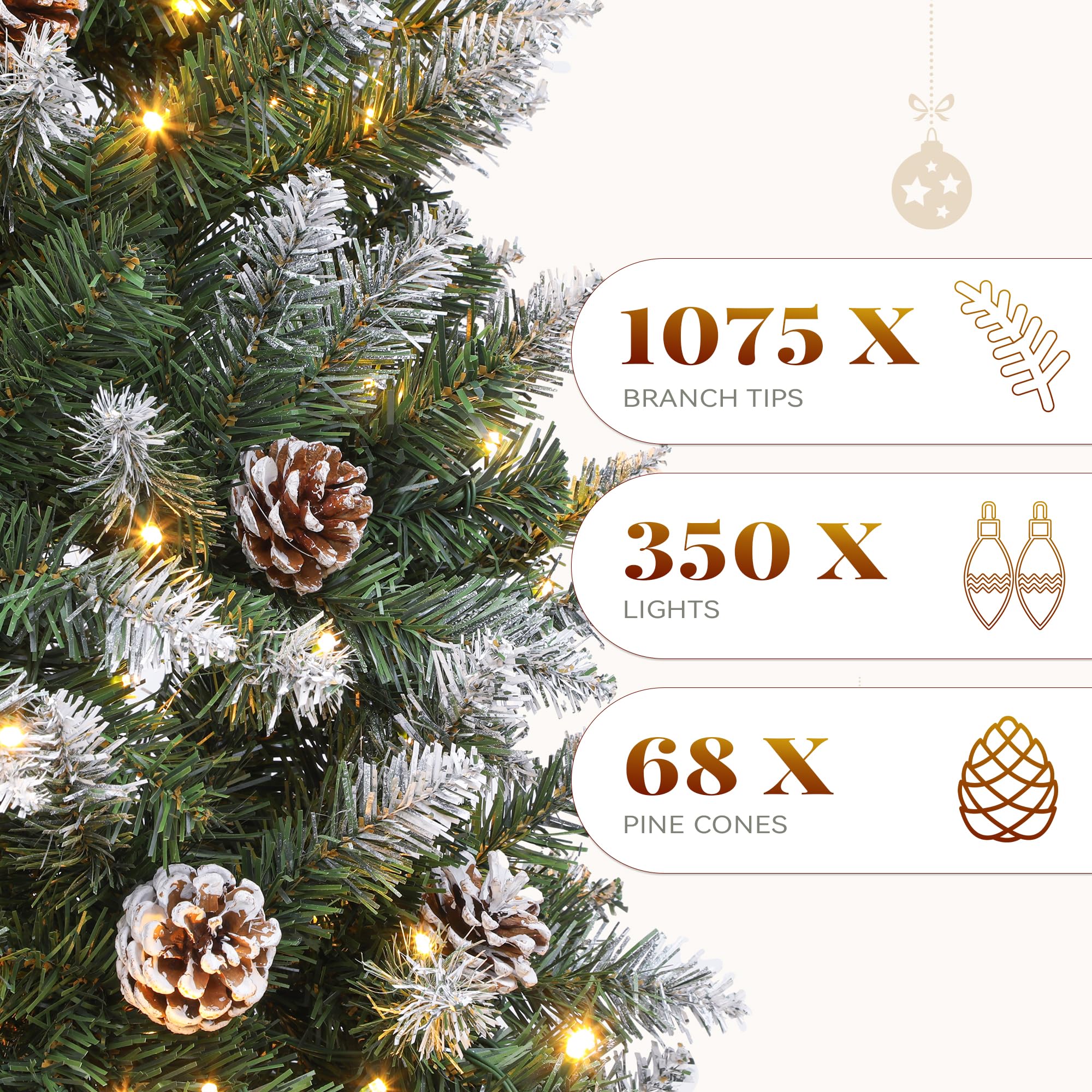 YITAHOME 7.5FT Pre-Decorated Pencil Christmas Tree w/Remote, Partially Flocked & Frosted Slim Prelit Hinged Xmas Tree w/ 1075 Ti