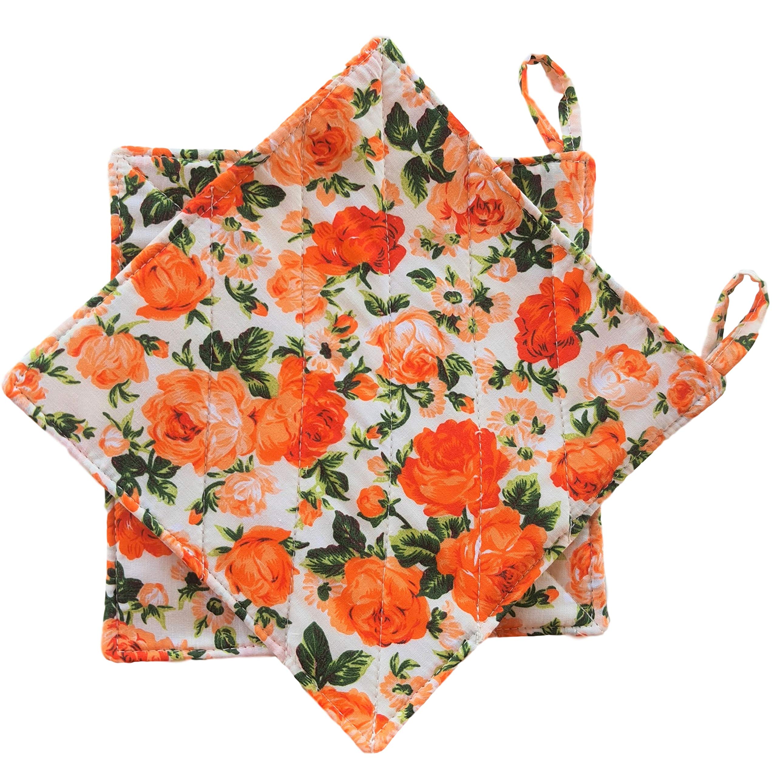Cushystore Floral Blossom Garden Flower Pot Holder Oven Pads Potholders For Cooking Kitchen 7.75'', 2 Pack (Orange)
