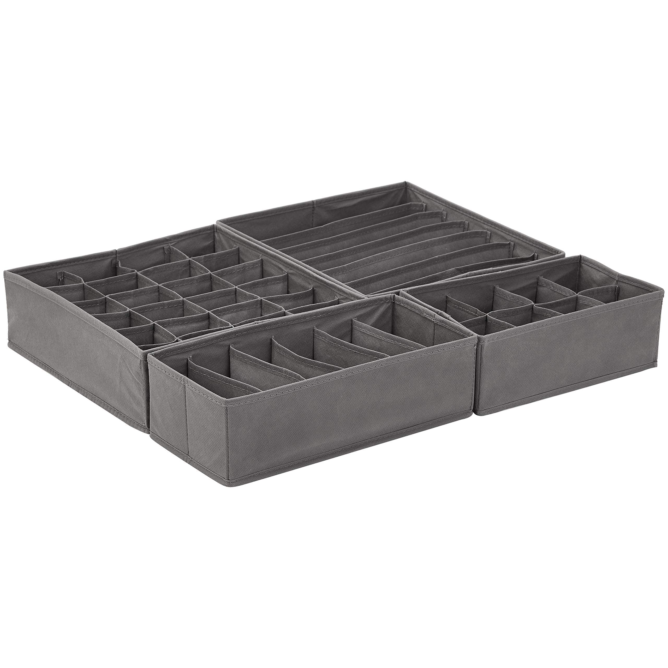 Amazon Brand  Solimo 4 Piece Fabric Drawer Dividers, Grey