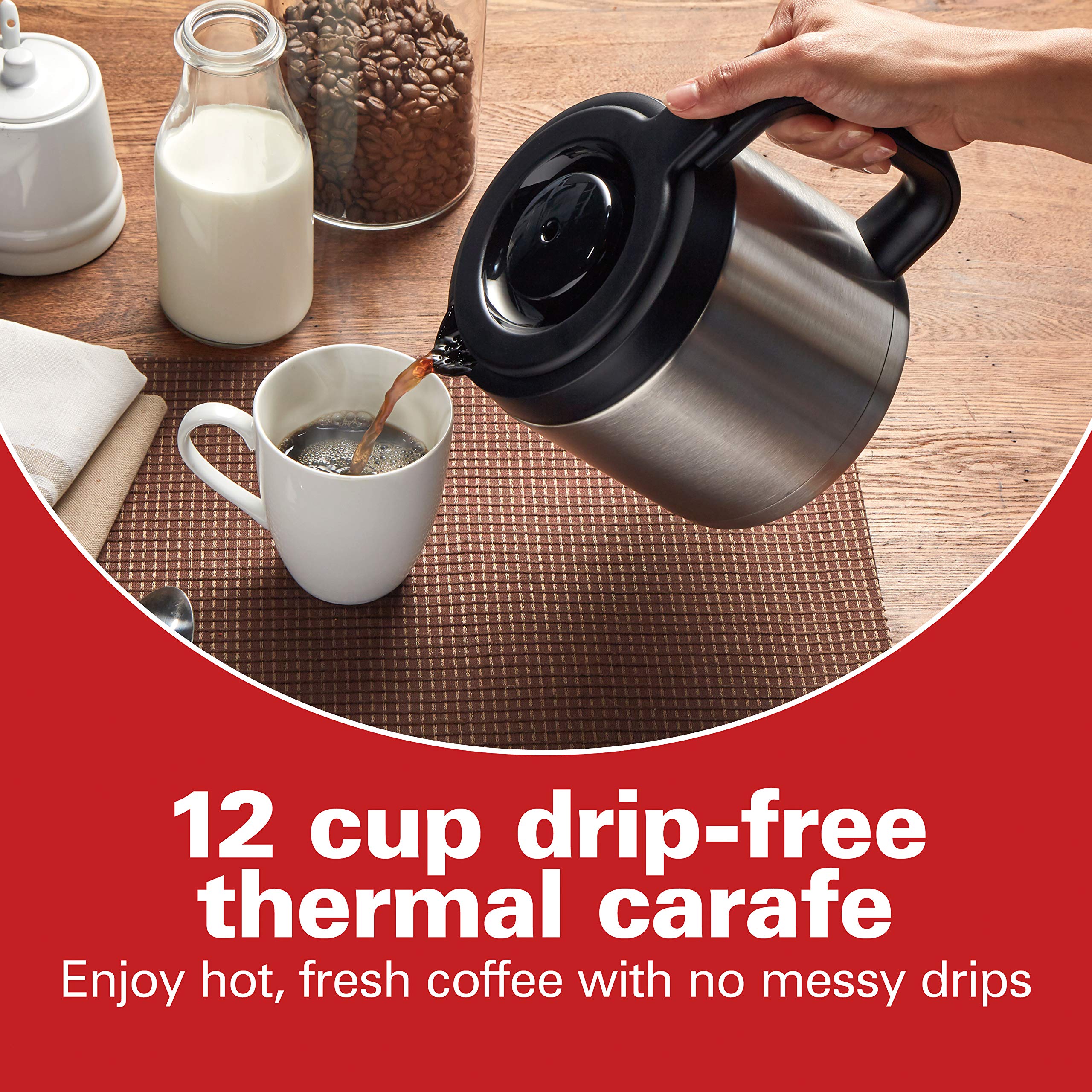 Hamilton Beach 12 Cup Programmable Front-Fill Drip Coffee Maker With Thermal Carafe, Auto Shutoff, 3 Brew Options, Black And Sta