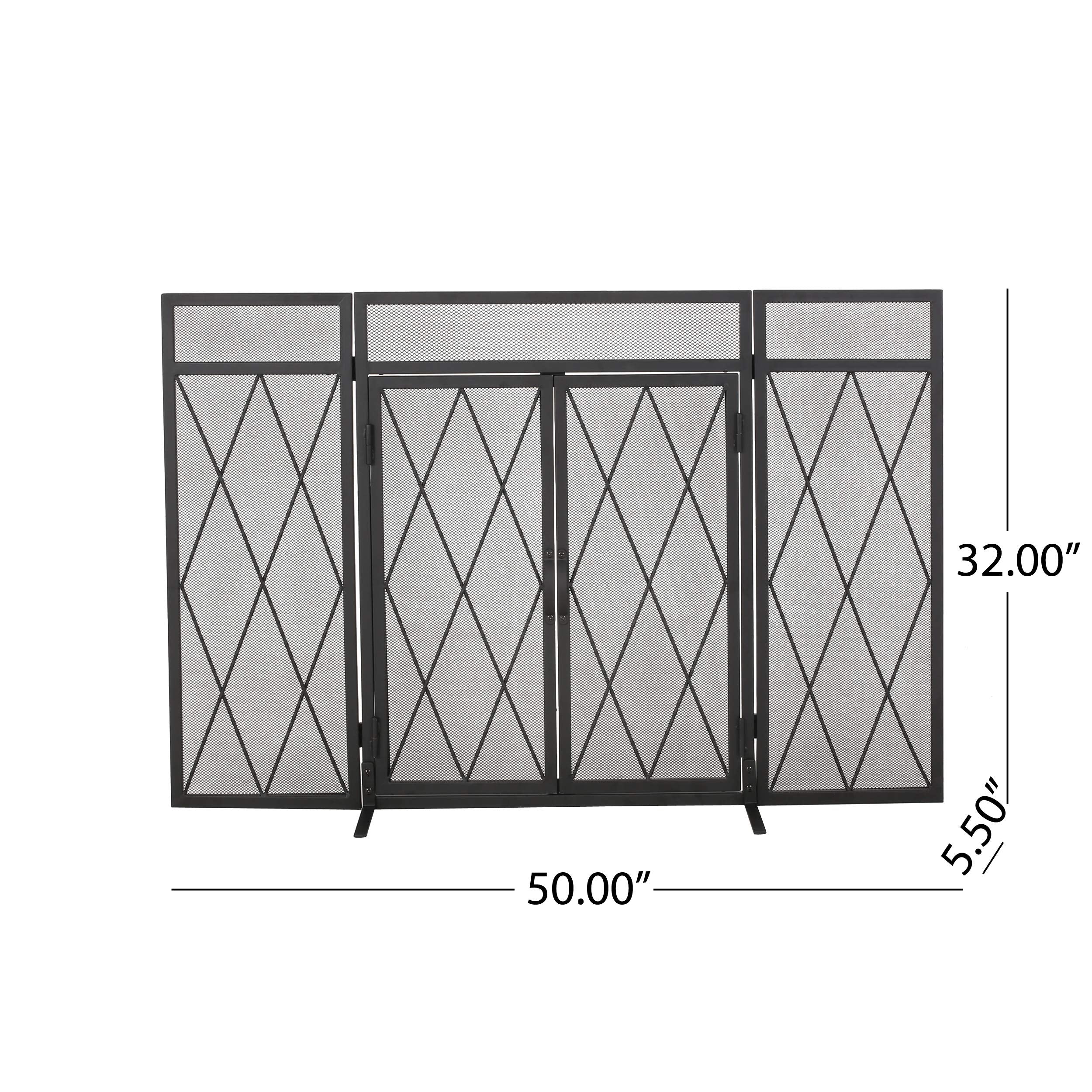 Christopher Knight Home Laurel Iron Folding Fireplace Screen, Matte Black