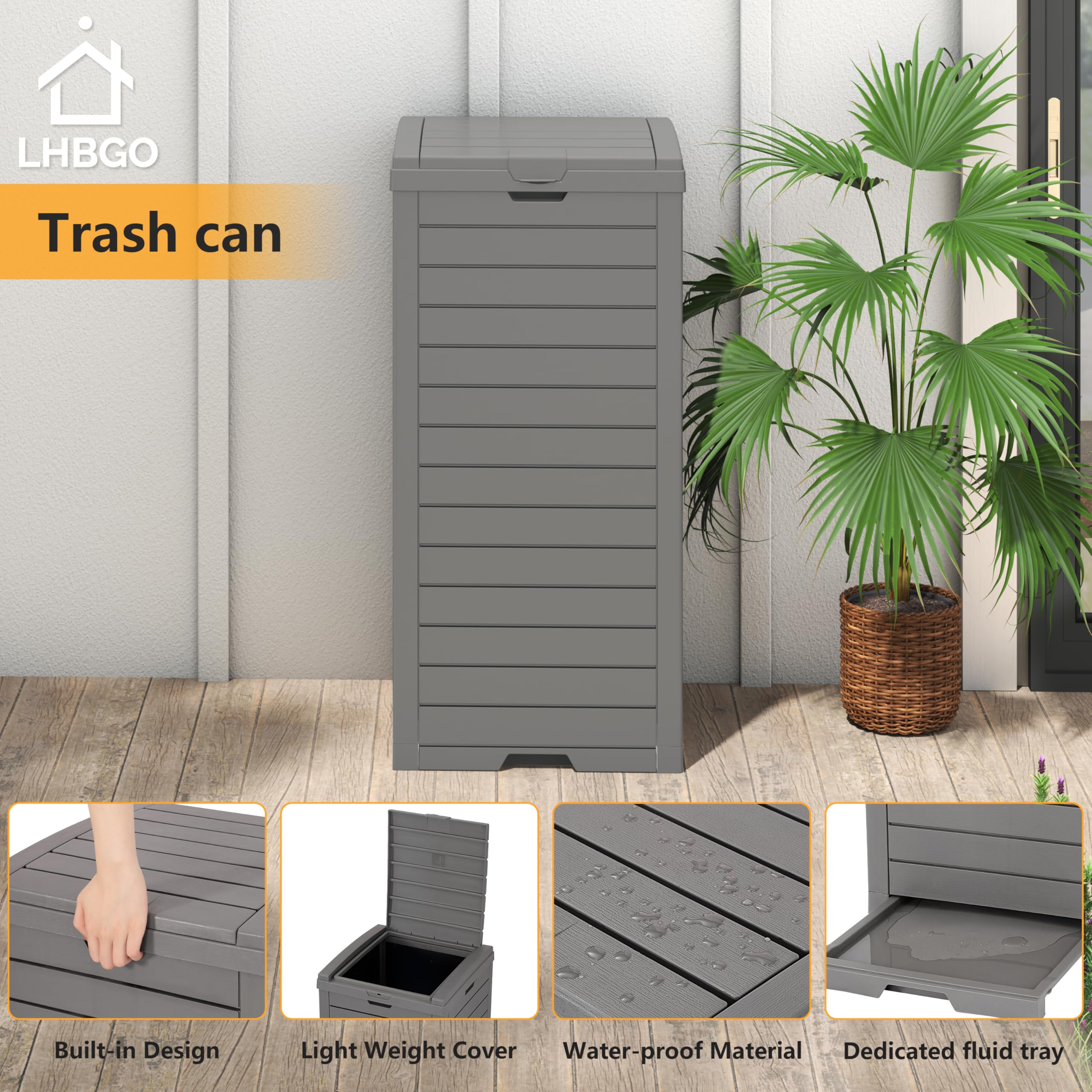 31 Gallon Outdoor Trash Can, Garbage Can With Tiered Lid And Drip Tray, Waterproof Resin Outside Trash Bin For Patio, Backyard,